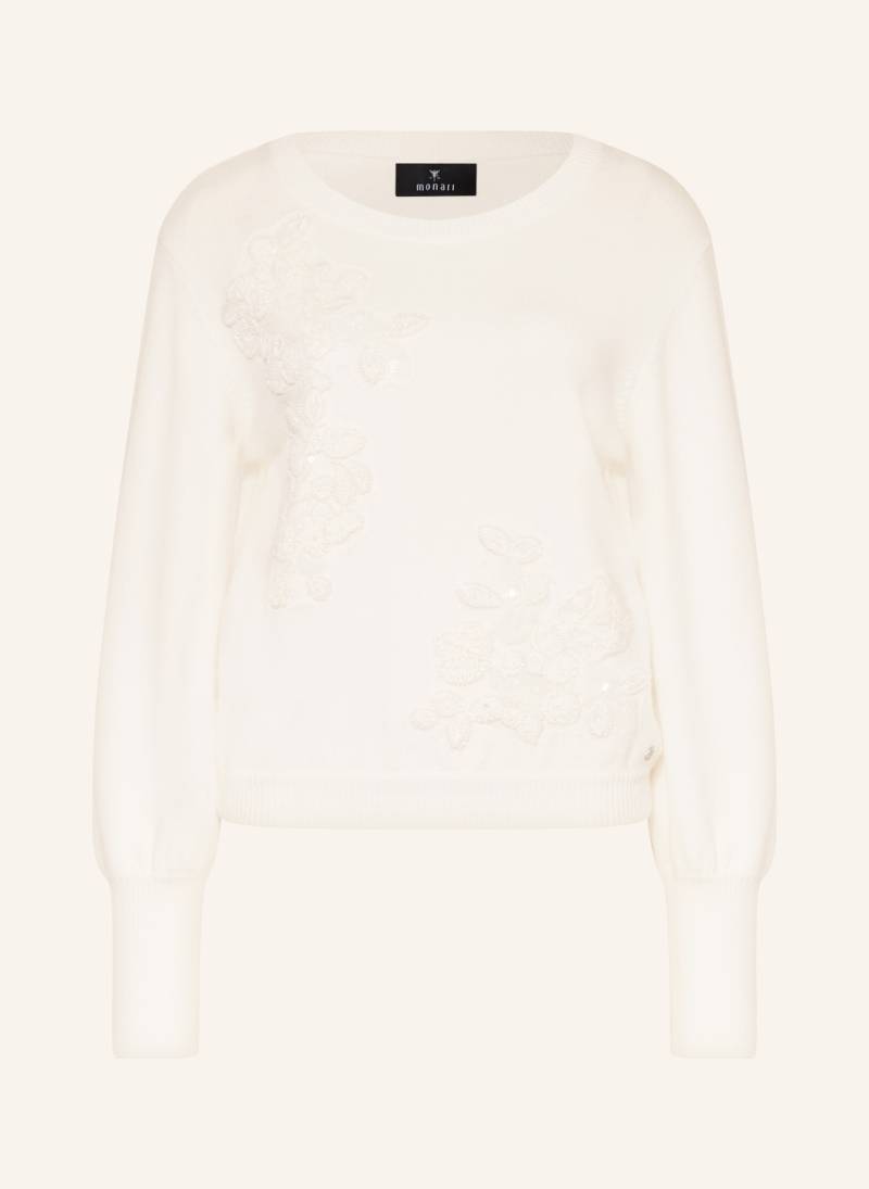 Monari Pullover Mit Pailletten Und Schmucksteinen weiss von monari