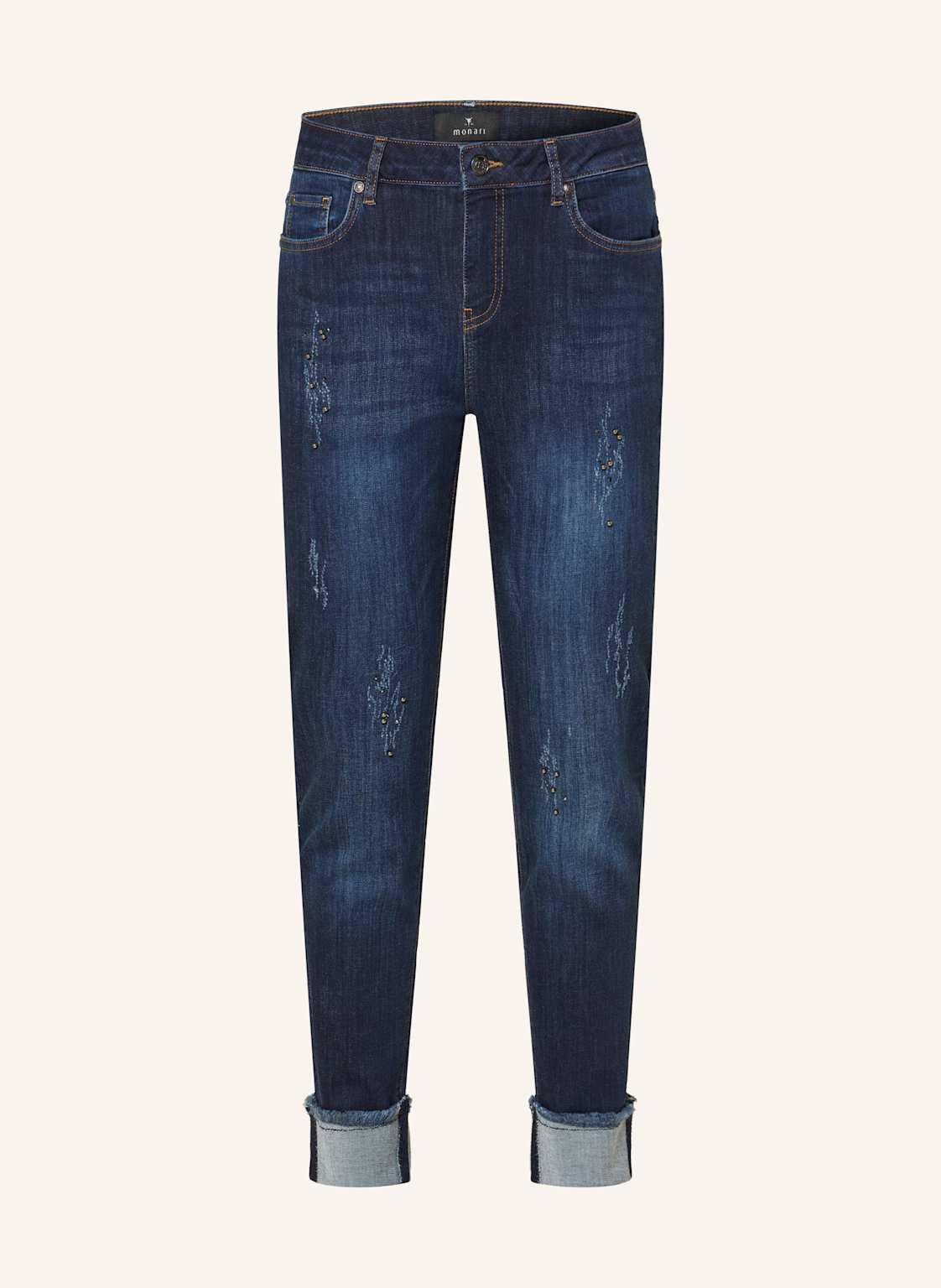Monari Skinny Jeans Mit Schmuckperlen Und Schmucksteinen blau von monari