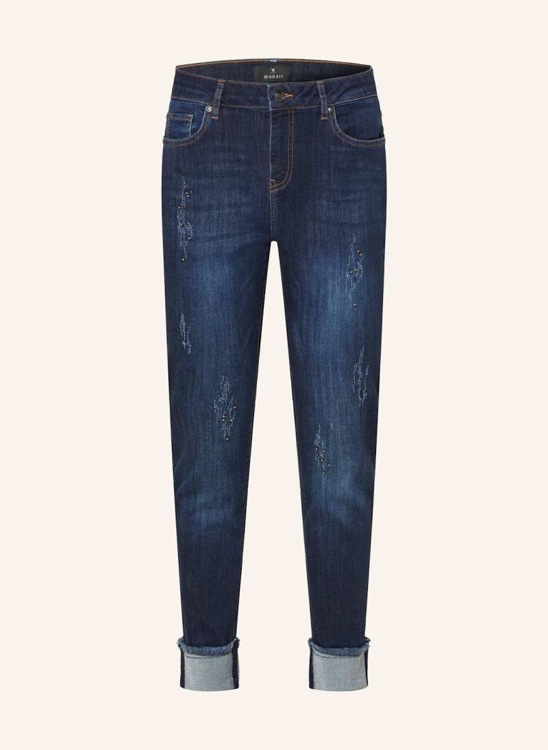 Monari Skinny Jeans Mit Schmuckperlen Und Schmucksteinen blau von monari