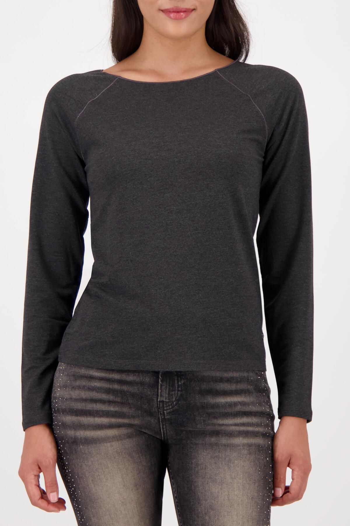 monari - Basic-Shirt mit Glanznaht anthra melange - Gr. - 38 von monari