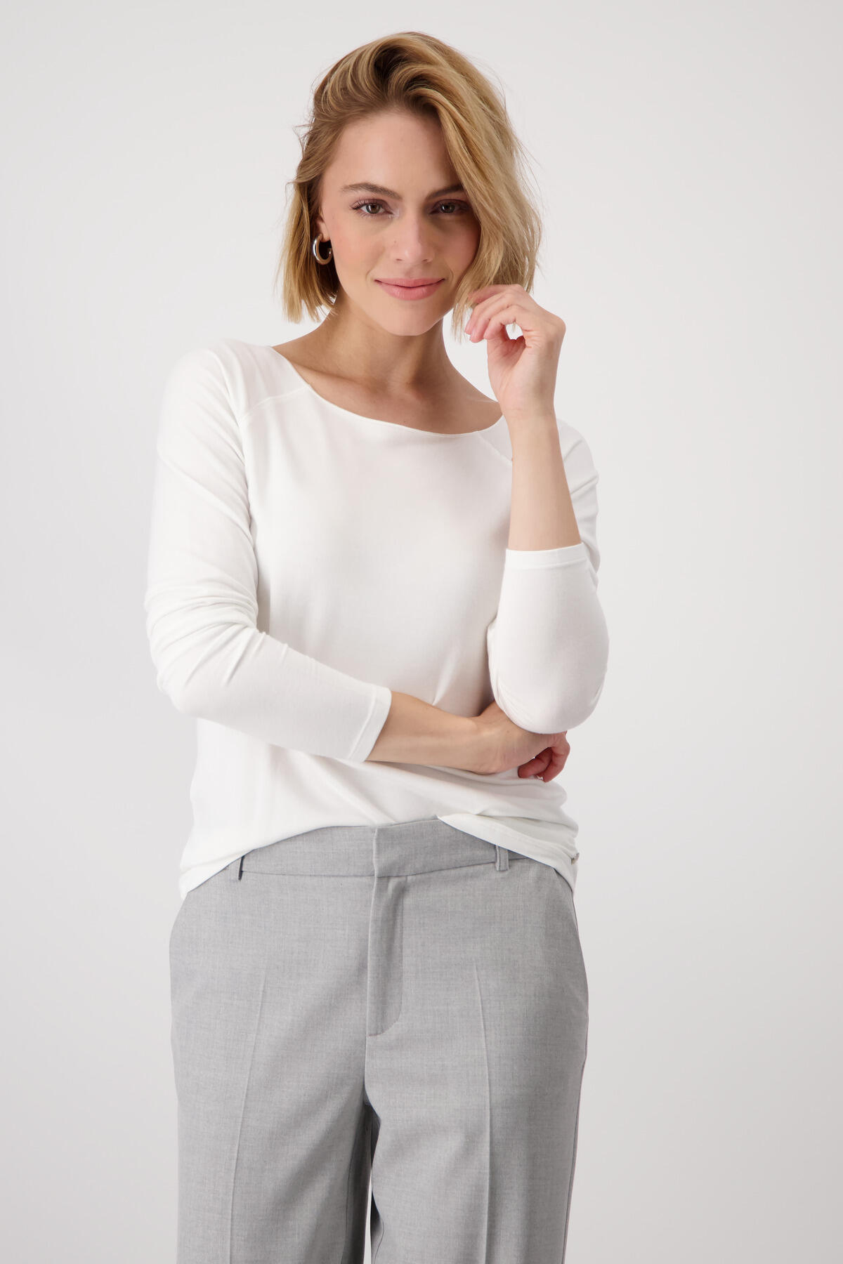 monari - Basic-Shirt mit Glanznaht off-white - Gr. - 44 von monari