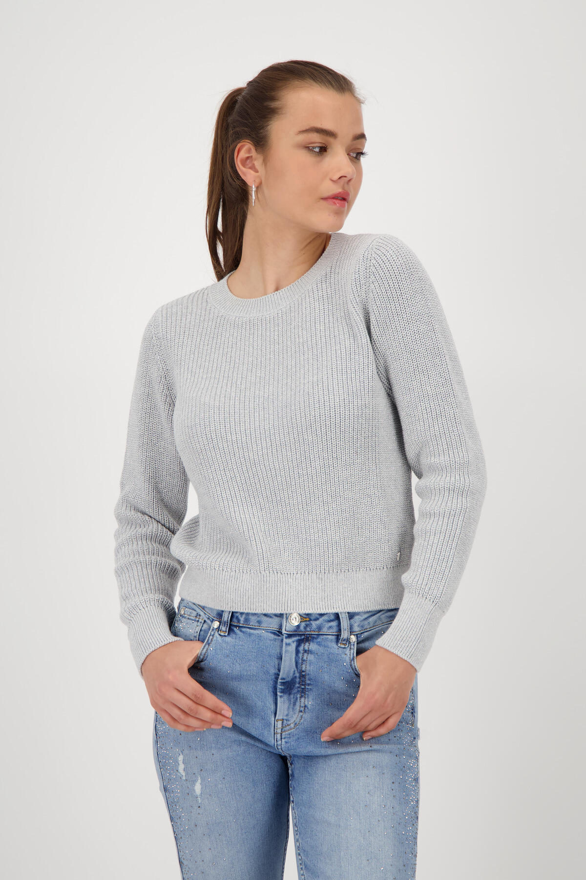 monari - Basic-Strickpullover mit Lurex ash grey melange - Gr. - 38 von monari