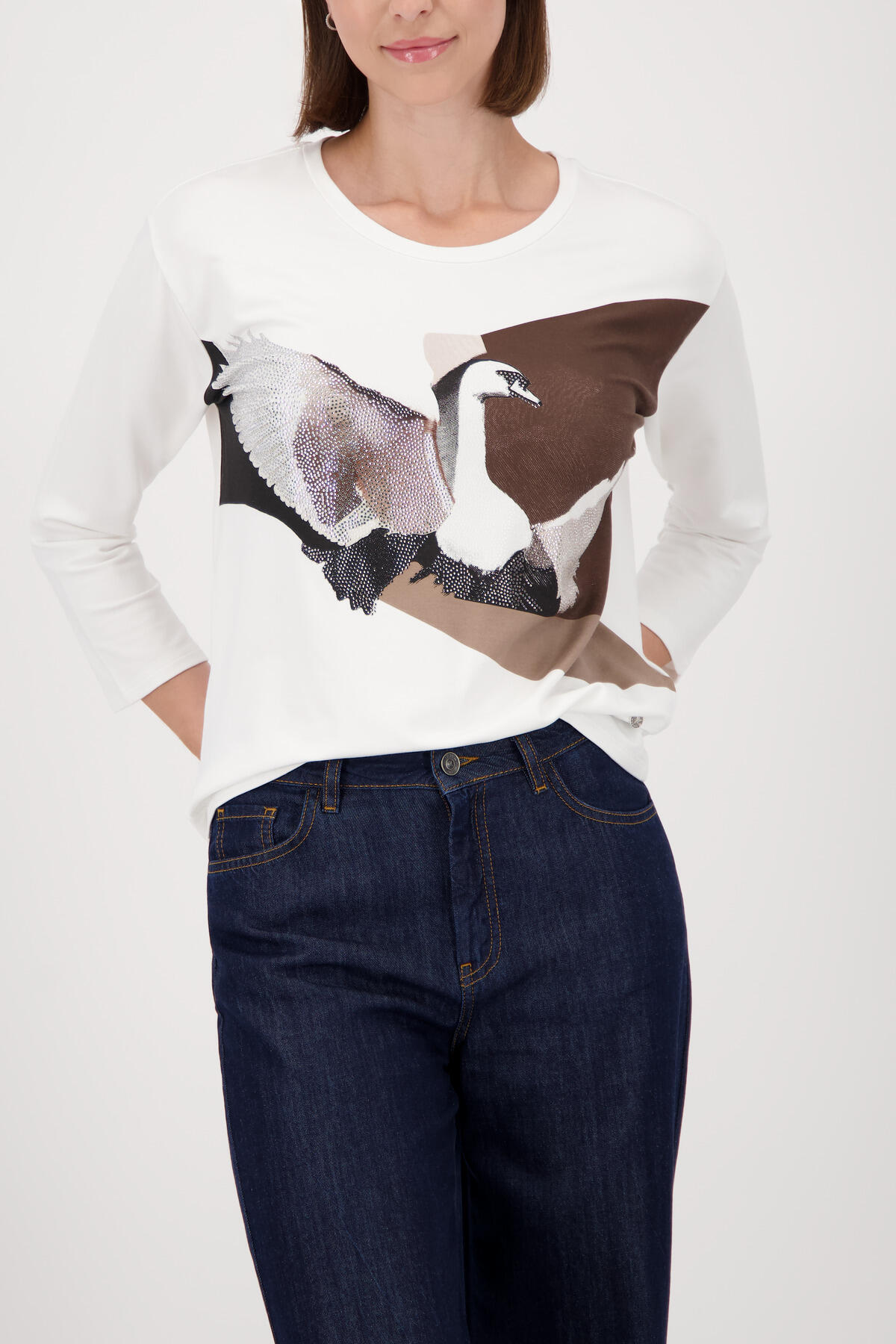 monari - Bluse mit Schwanenprint off-white - Gr. - 36 von monari