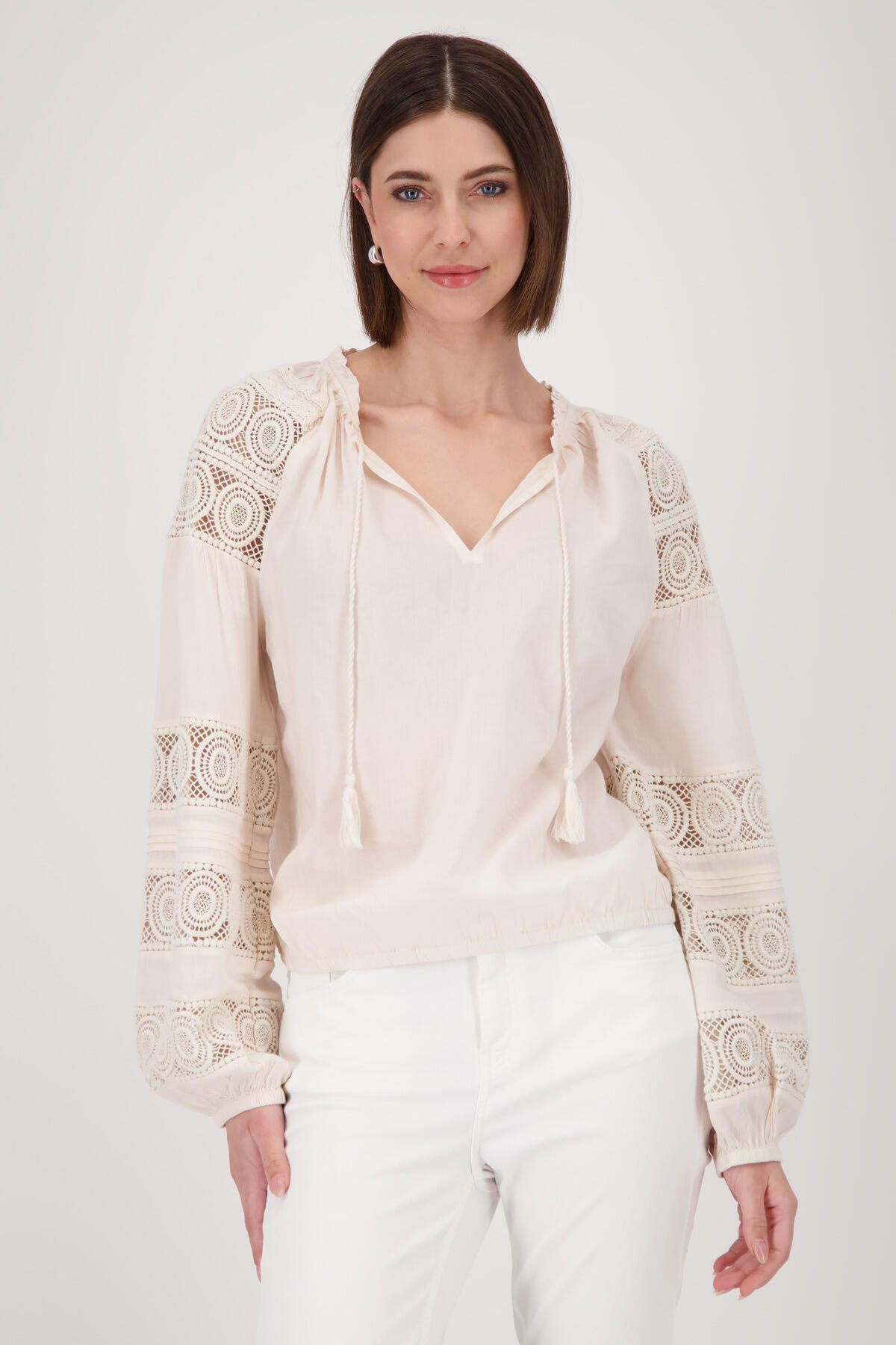 monari - Bluse mit Spitzeneinsatz seashell - Gr. - 44 von monari