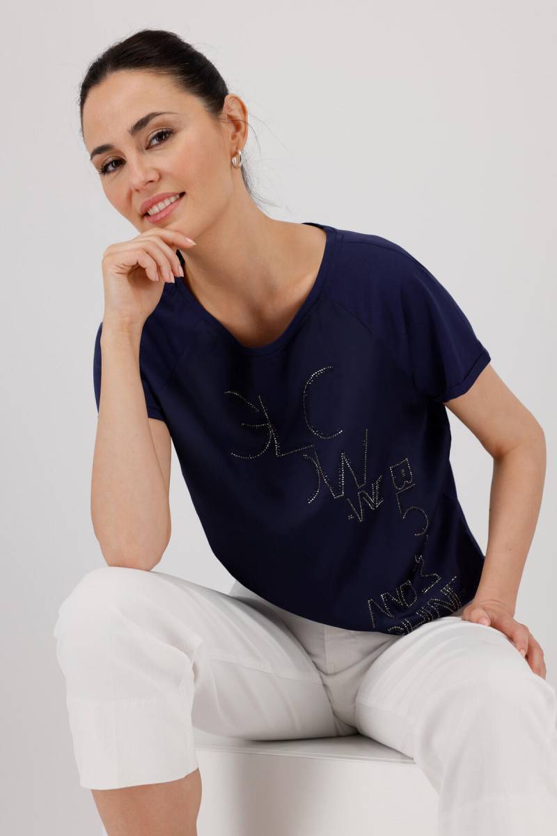monari - Blusenshirt mit Schmuckschrift navy blue - Gr. - 36 von monari