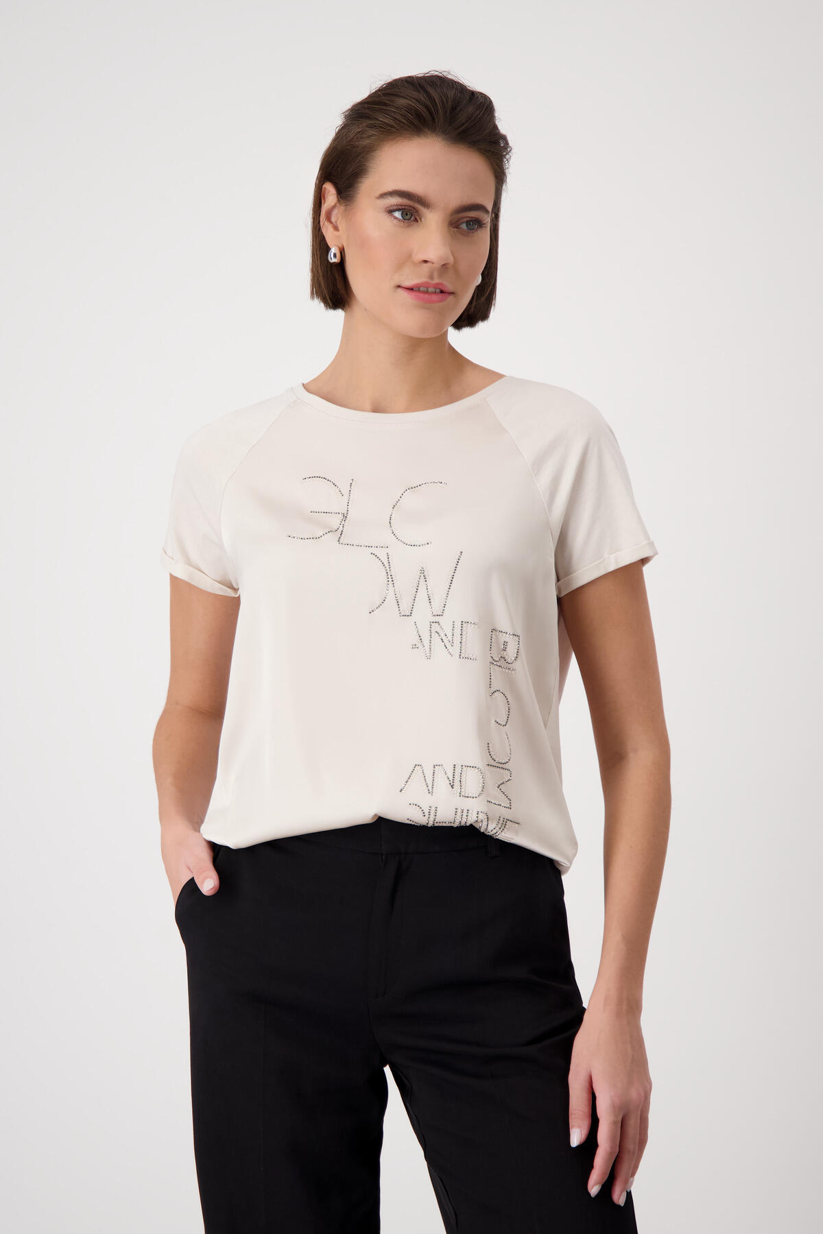monari - Blusenshirt mit Schmuckschrift seashell - Gr. - 42 von monari
