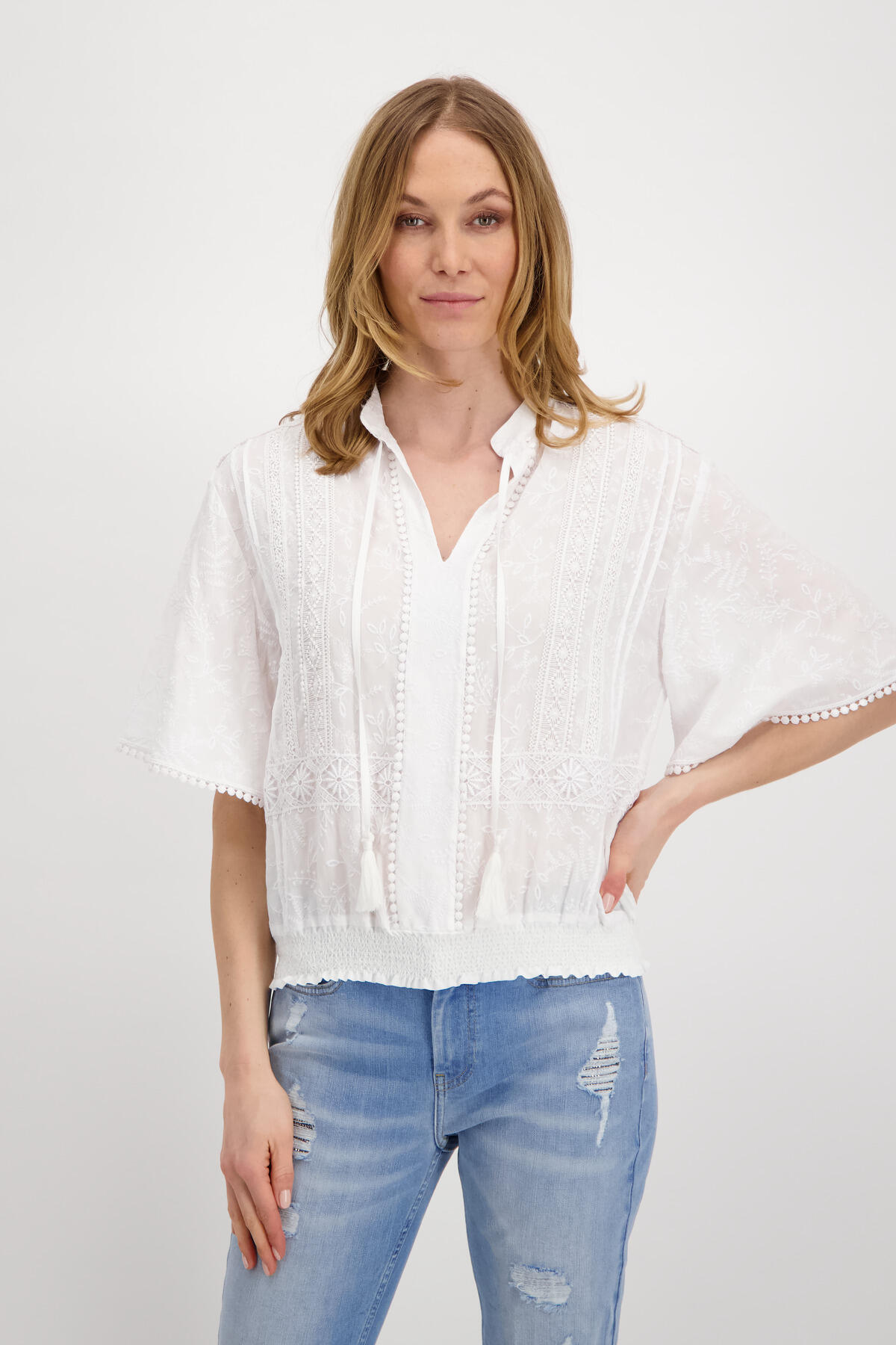 monari - Bohemian-Bluse aus Viskose mit Stickerei und Halbarm weiß - Gr. - 34 von monari