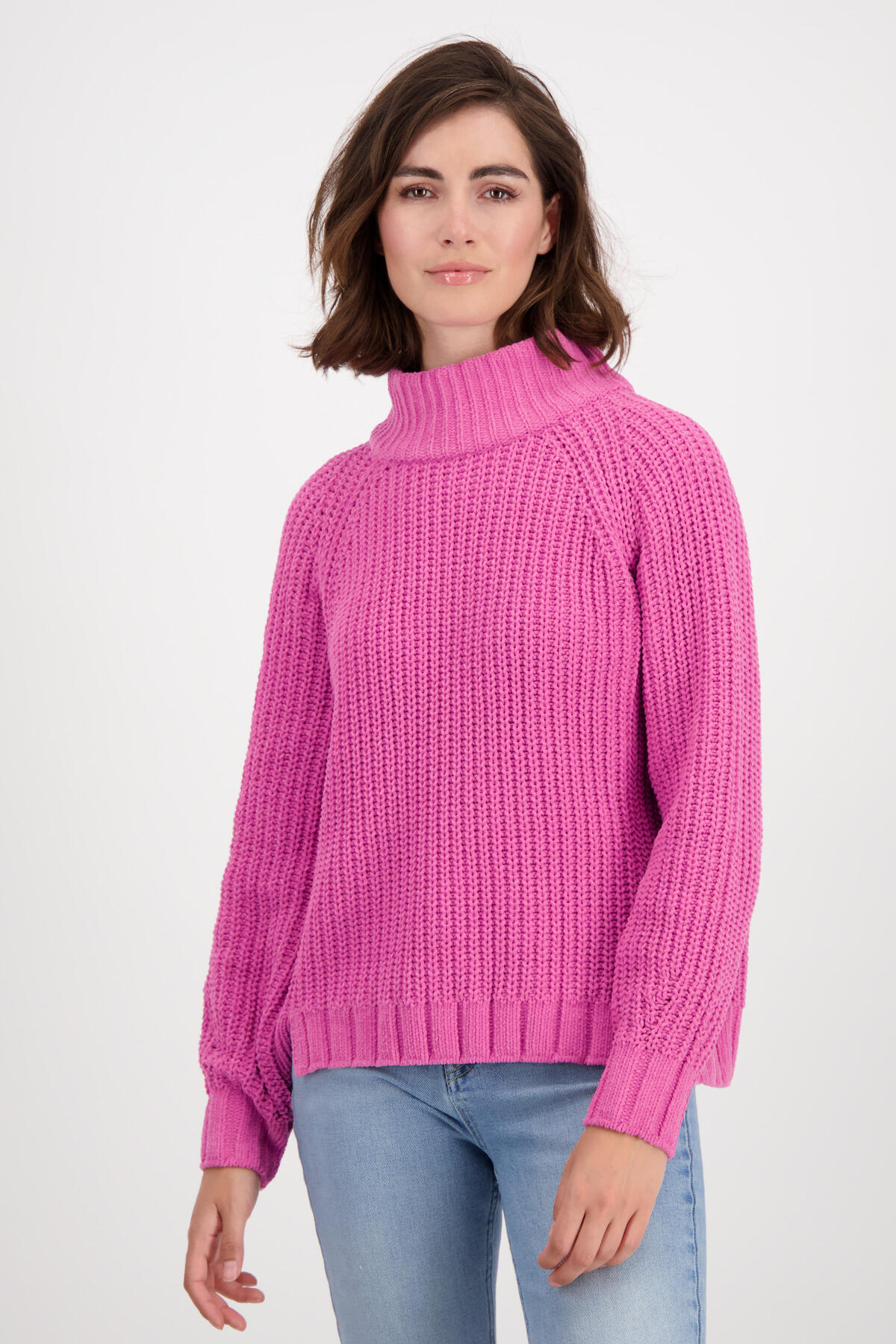 monari - Chenille Pullover mit Perlfangmuster deep pink - Gr. - 34 von monari