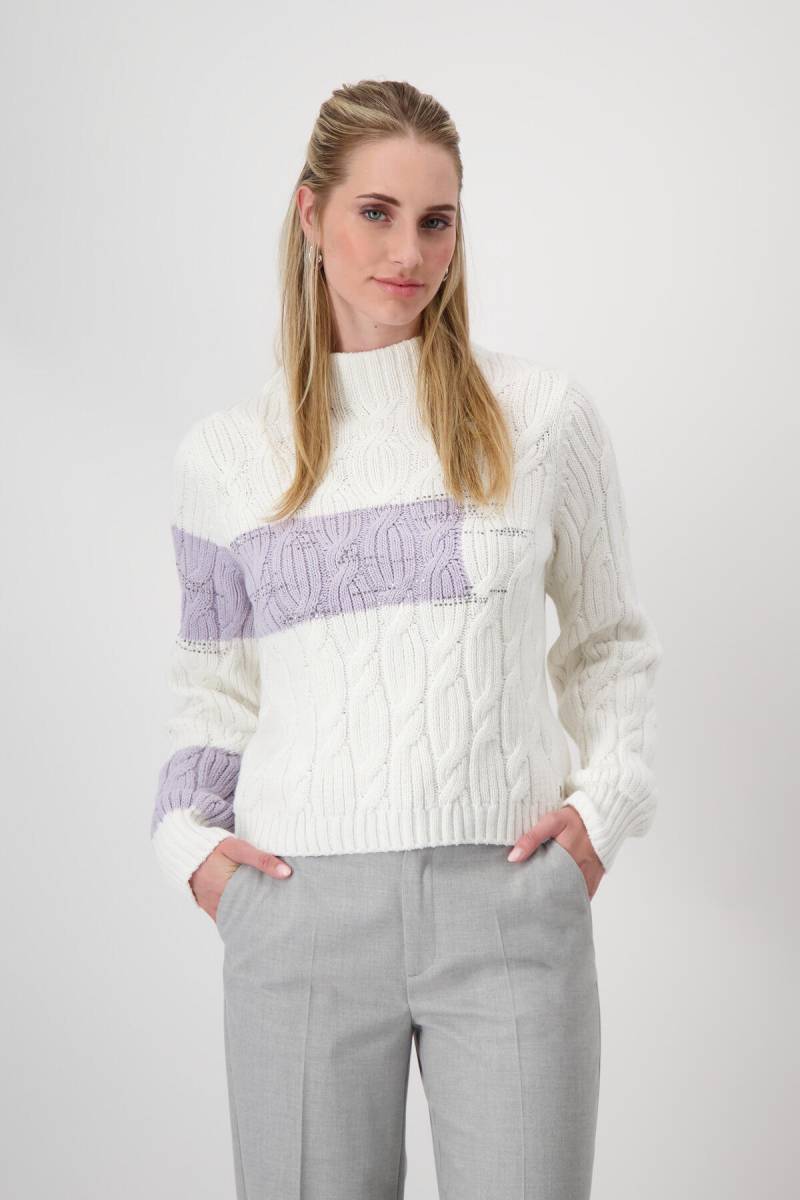 monari - Colourblocking-Pullover mit Zopfmuster off-white - Gr. - 42 von monari