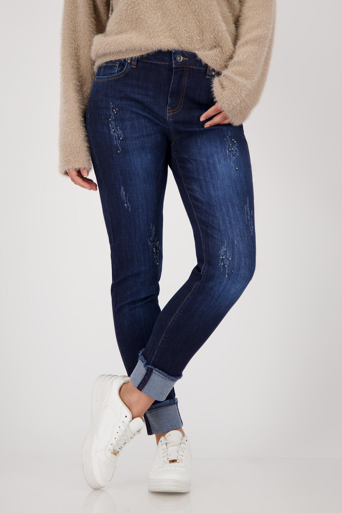 monari - Distressed-Jeans mit Perlenschmuck jeans - Gr. - 38 von monari
