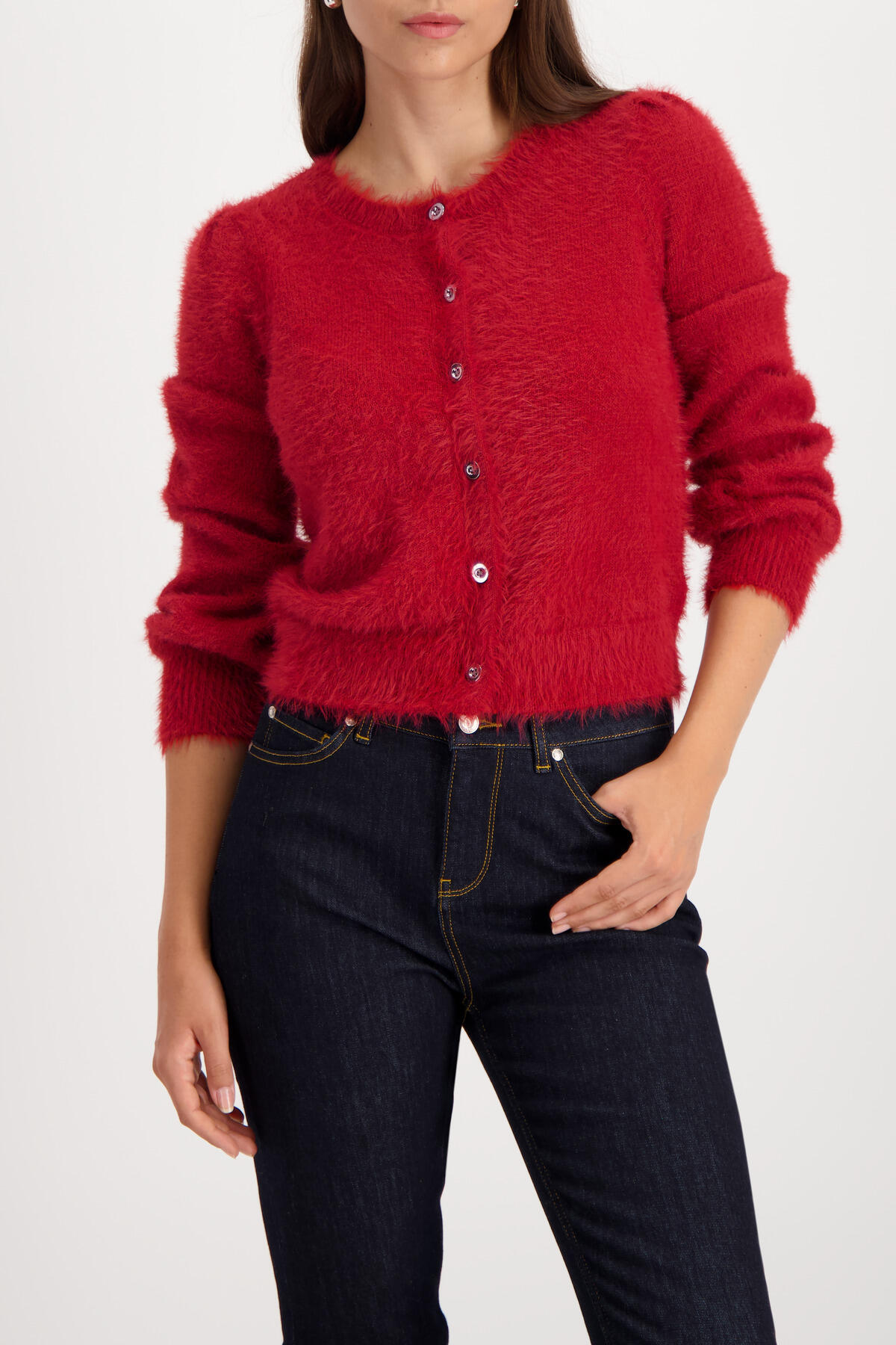 monari - Flauschige Strickjacke chimney red - Gr. - 42 von monari