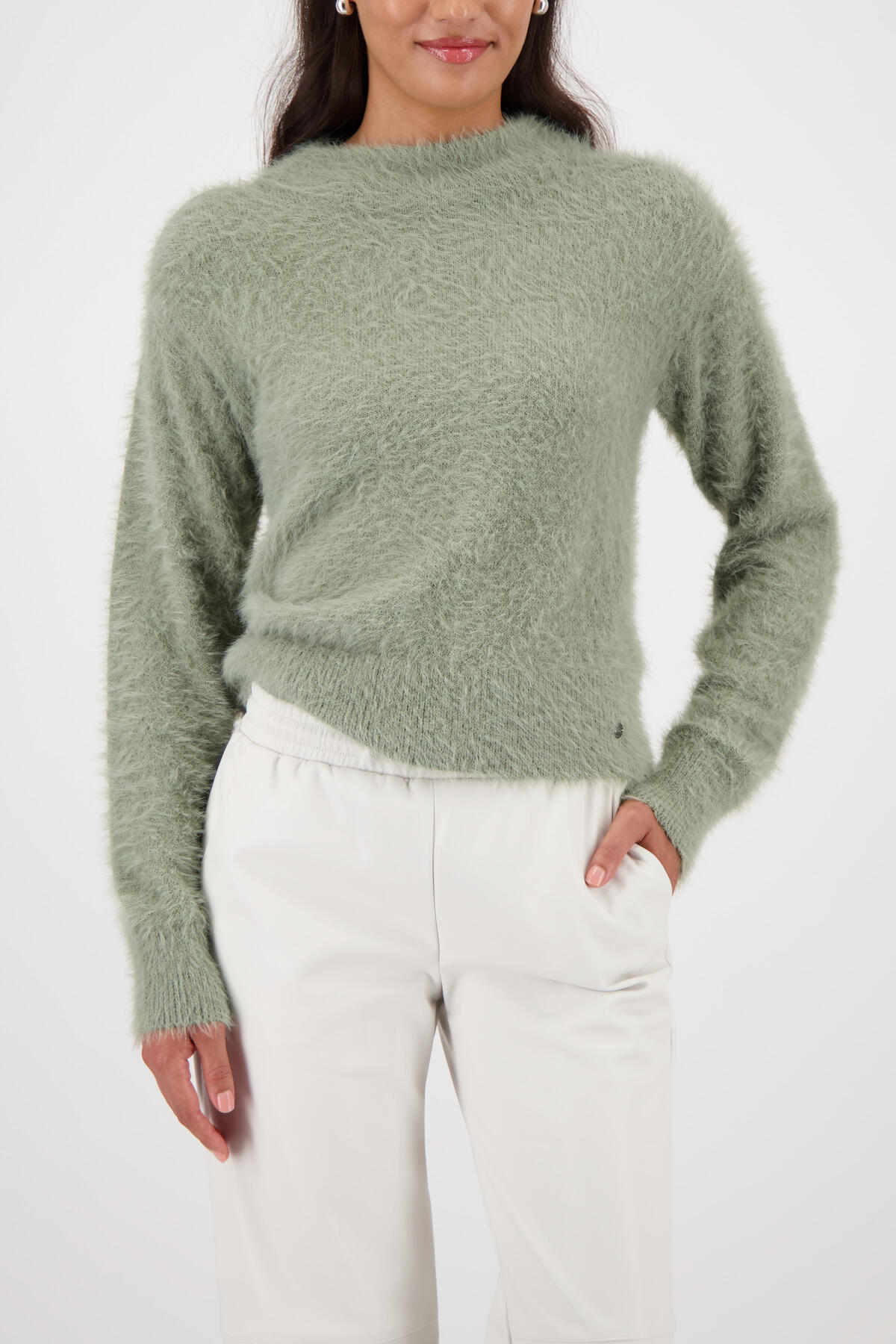monari - Flauschiger Pullover mit Cut-out sage - Gr. - 42 von monari