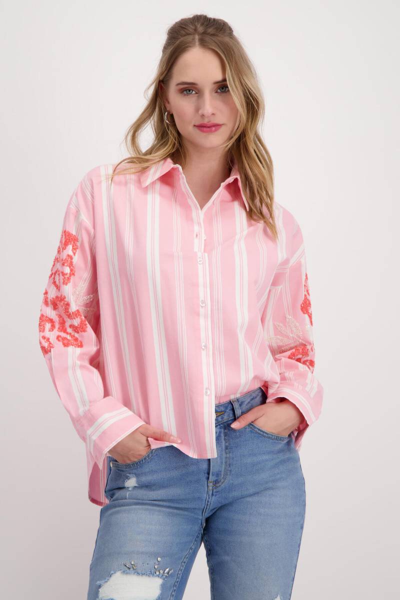 monari - Gestreifte Bluse mit Pailletten pink smoothie gemustert - Gr. - 44 von monari