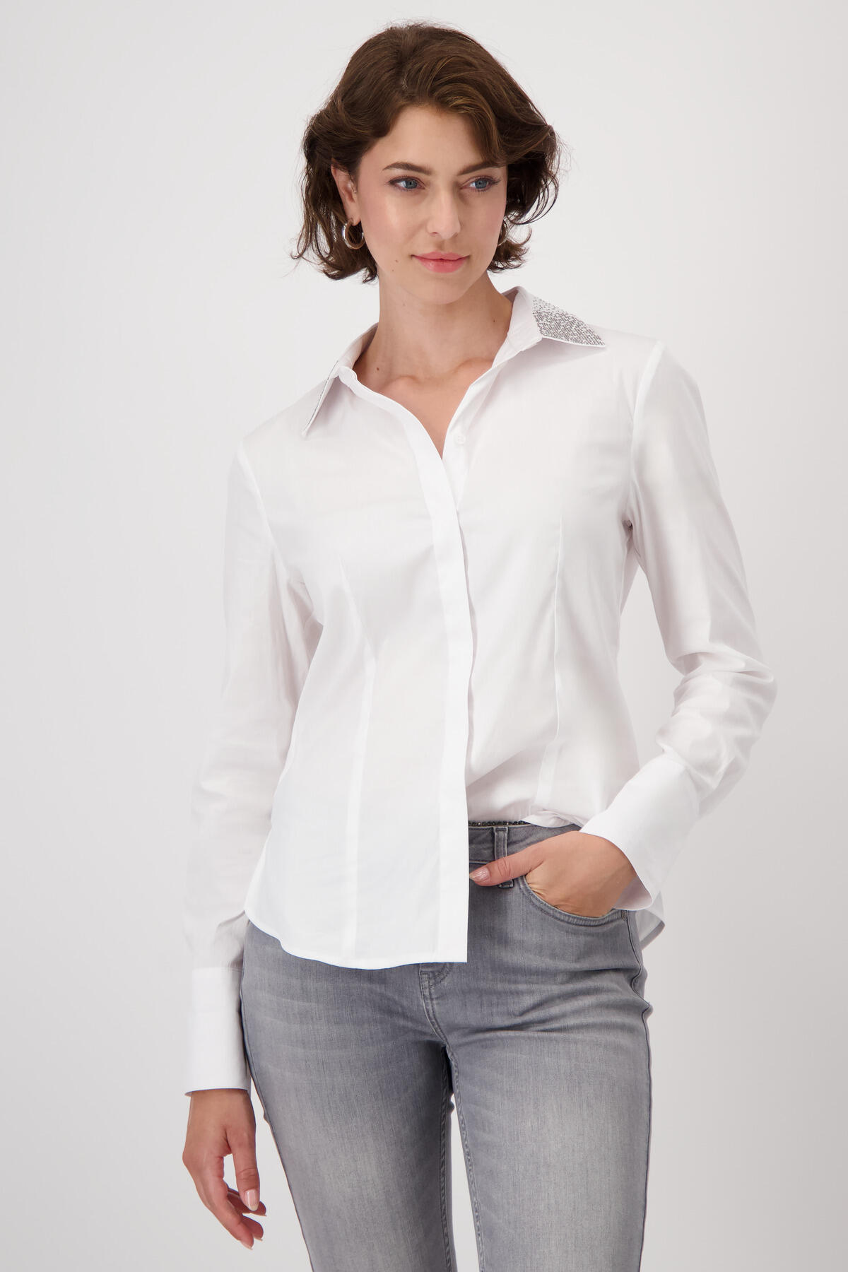 monari - Hemdkragen-Bluse mit Strasssteinen weiss - Gr. - 44 von monari