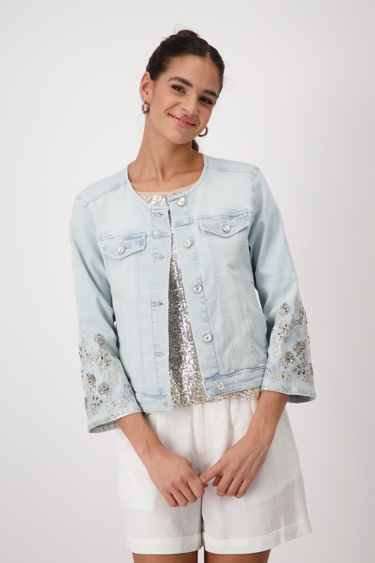 monari - Jeansjacke mit Stickerei jeans - Gr. - 42 von monari