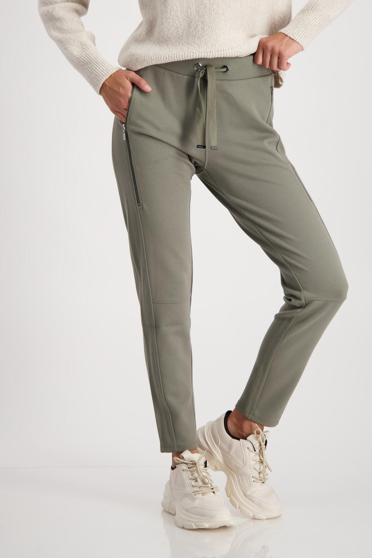 monari - Jersey Hose mit Rippenstruktur frozen green - Gr. - 34 von monari