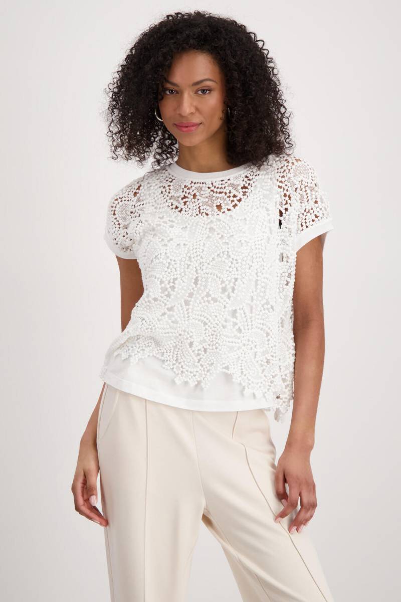 monari - Kurzarm-Pullover mit Spitze - Gr. - 38 von monari