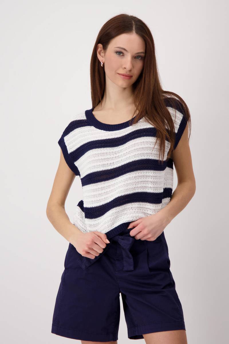 monari - Kurzarm-Strickpullover mit Ringeln navy blue ringel - Gr. - 44 von monari