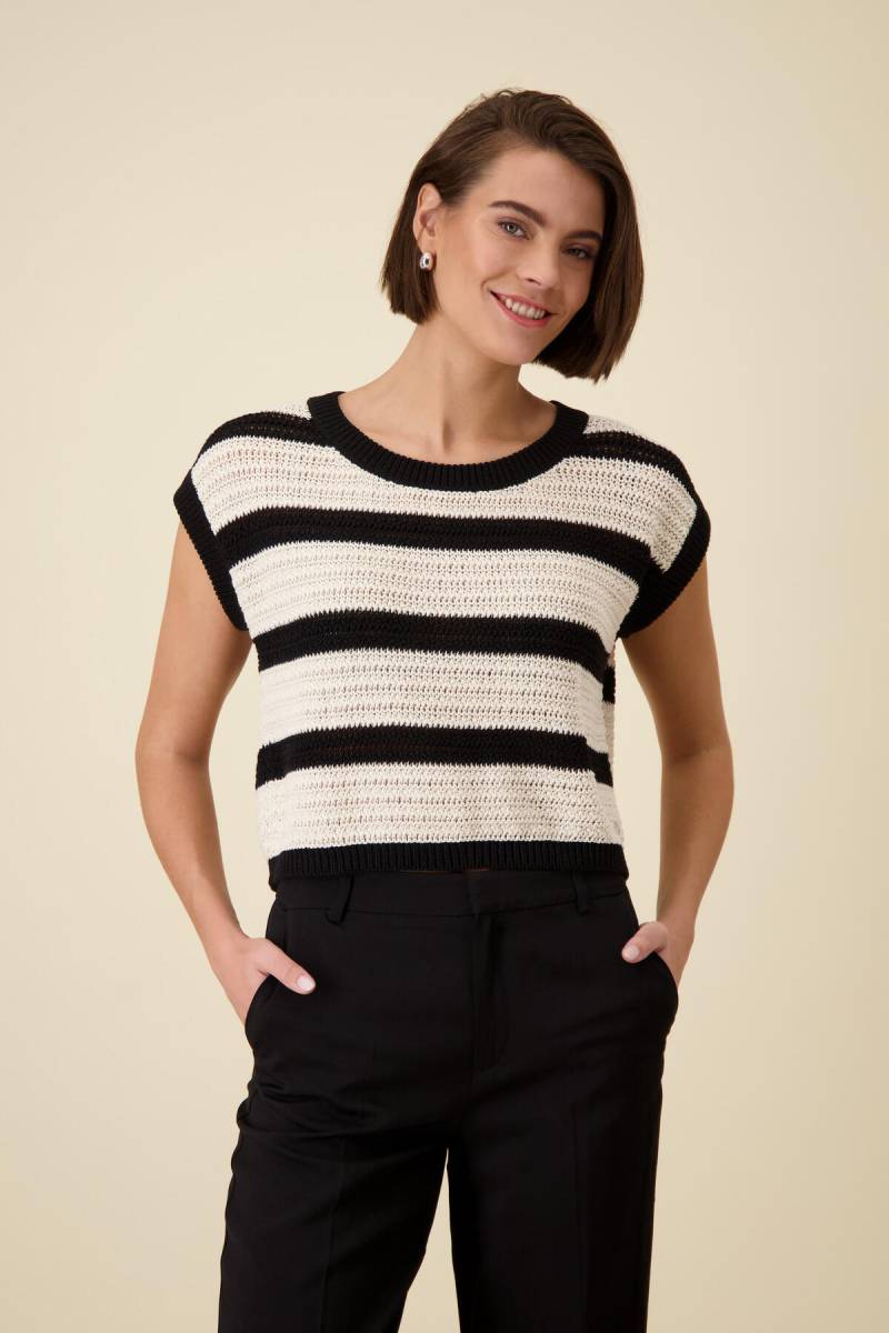 monari - Kurzarm-Strickpullover mit Ringeln schwarz ringel - Gr. - 44 von monari