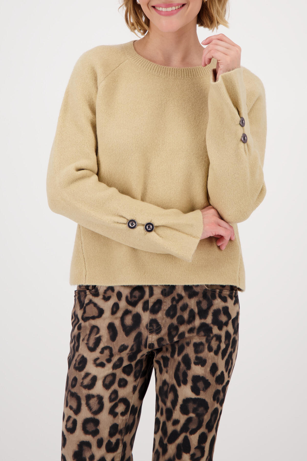 monari - Langarm-Pullover mit Knopfdetail cinnamon - Gr. - 42 von monari