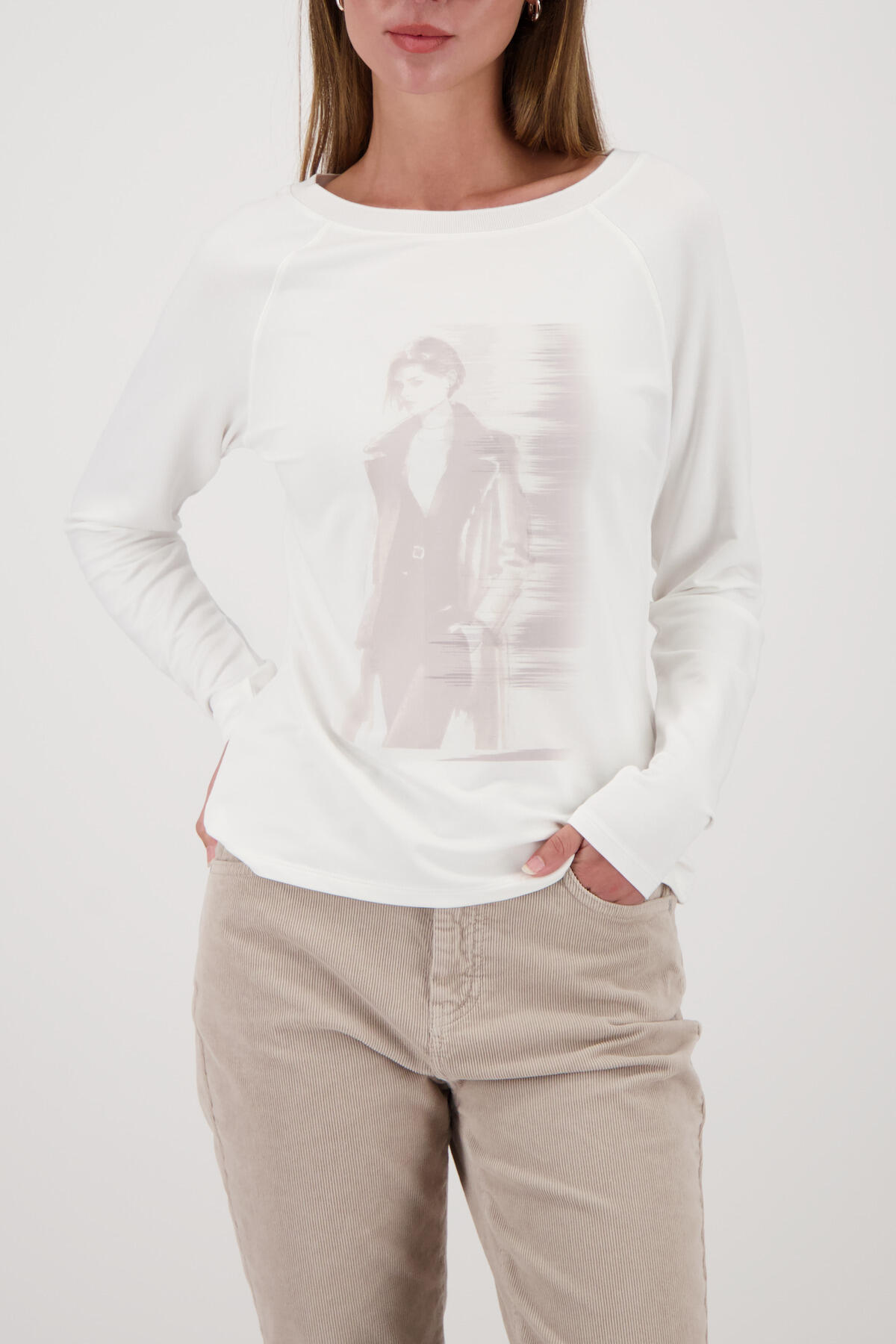 monari - Langarmshirt mit Frauen-Print off-white - Gr. - 40 von monari