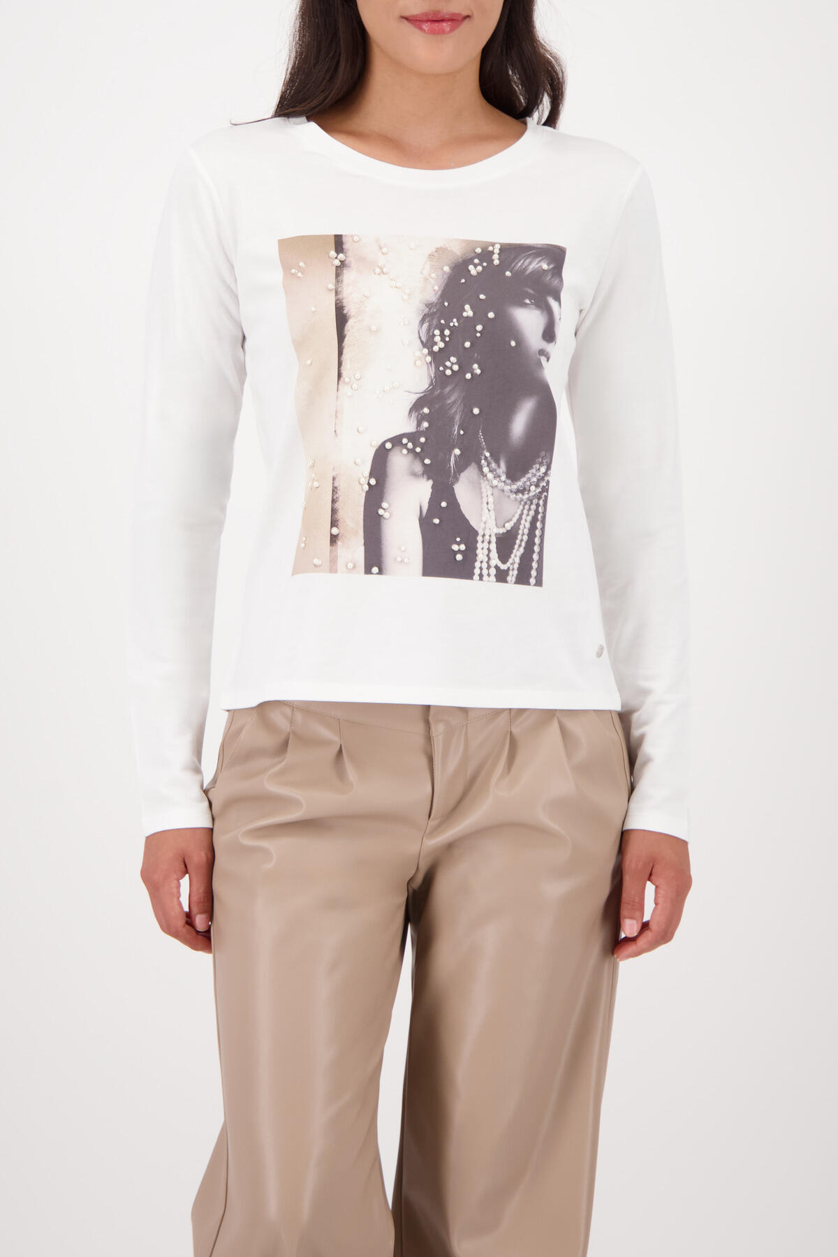 monari - Langarmshirt mit Perlendetails off-white - Gr. - 44 von monari