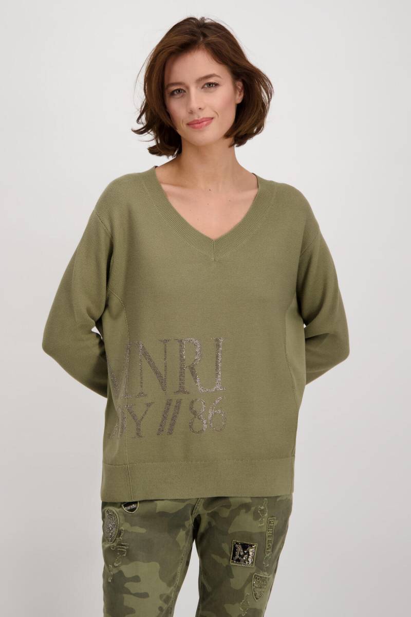 monari - Leichter Strick Pullover mit V-Ausschnitt und Strass forest - Gr. - 44 von monari