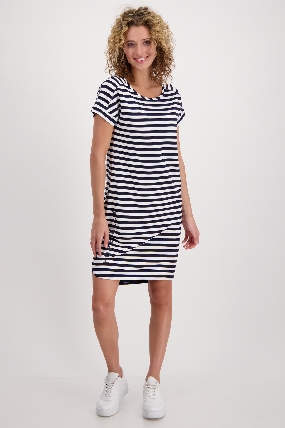 monari - Midi Sweat Kleid mit Allover Ringel Print und Rundhals marine ringel - Gr. - 34 von monari