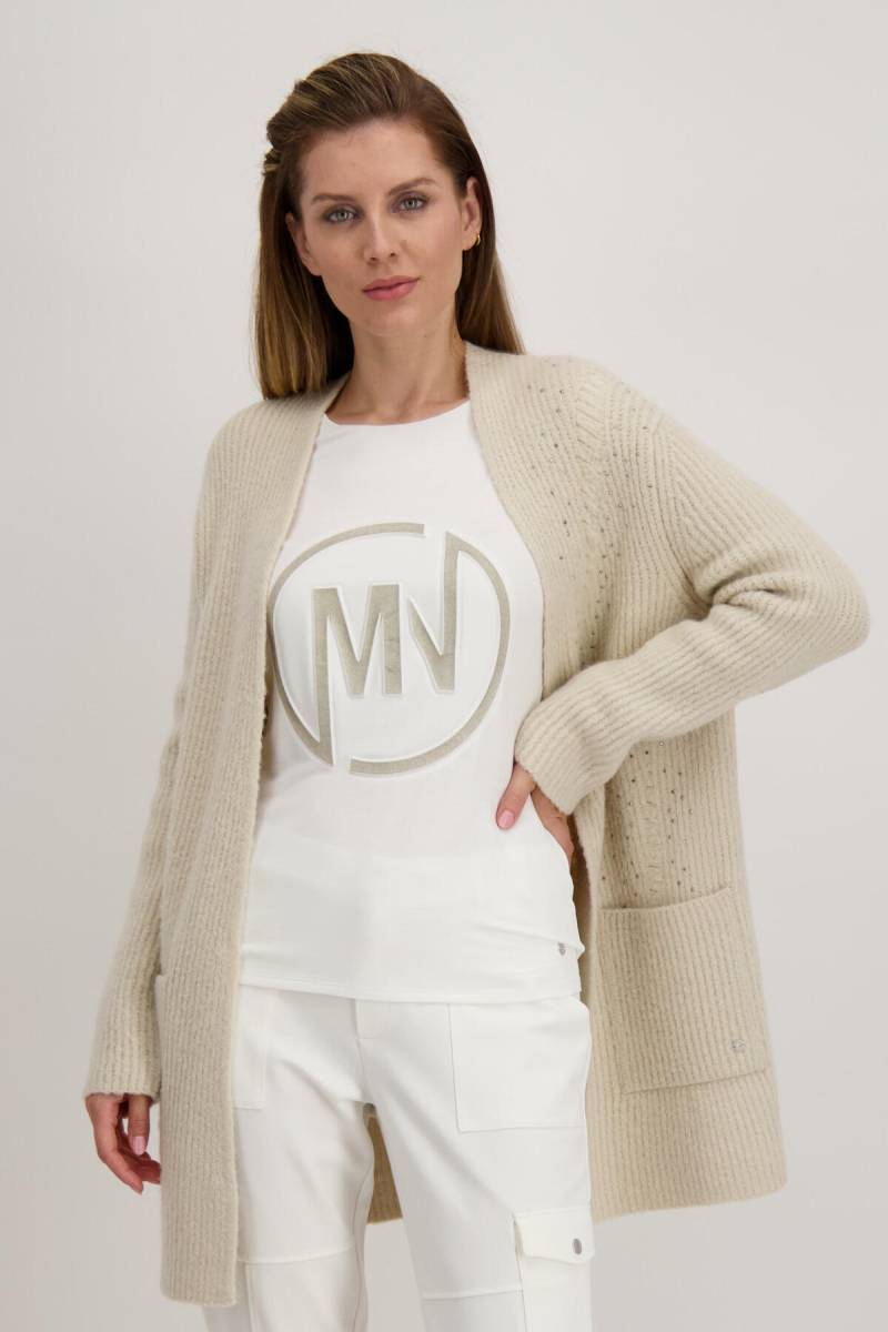 monari - Offene oversized Strickjacke mit Taschen und Strass sand - Gr. - 40 von monari