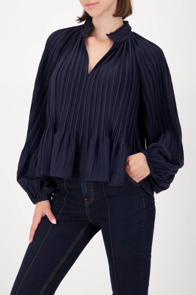 monari - Plissee-Bluse mit Rüschenakzent night sky - Gr. - 42 von monari