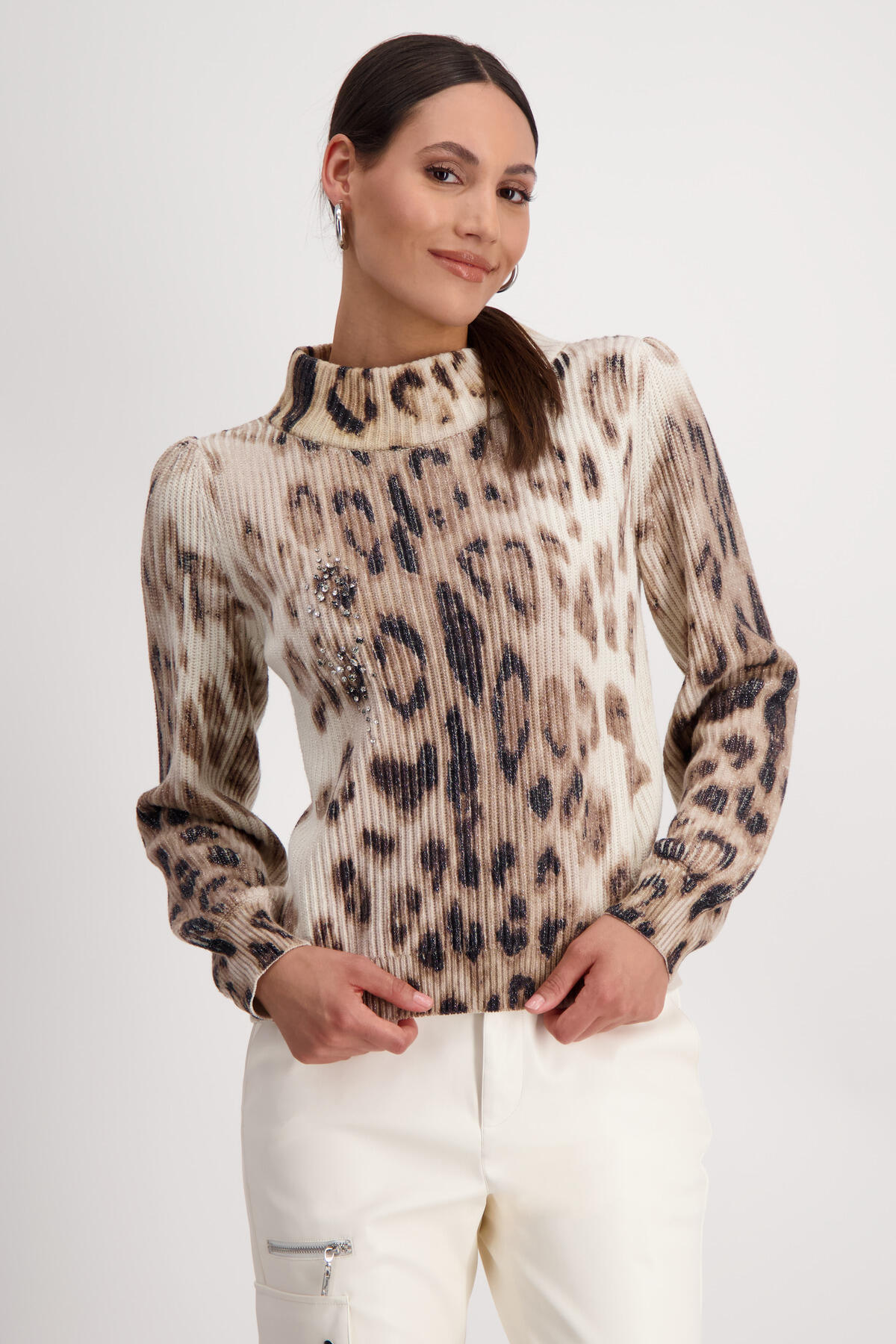 monari - Pullover mit Leomuster marshmallow gemustert - Gr. - 38 von monari