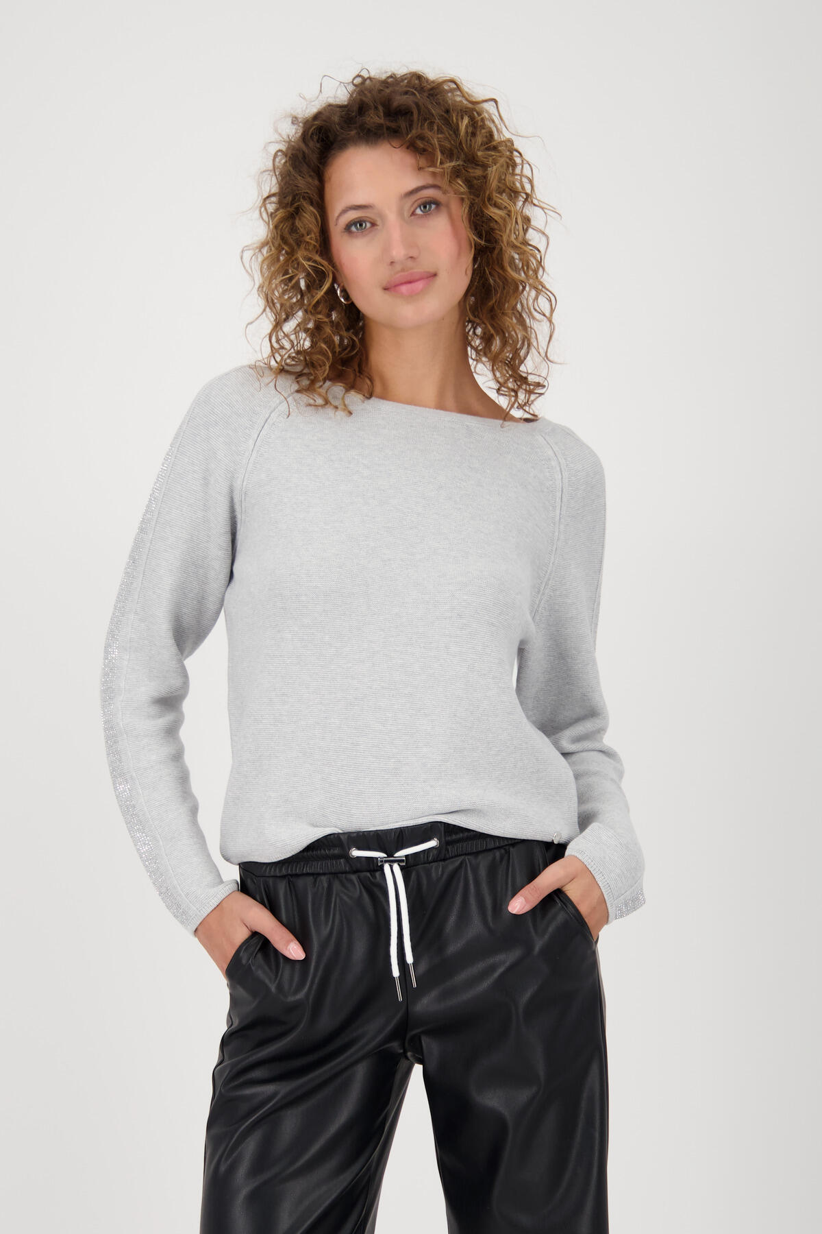 monari - Pullover mit Schmuckakzenten ash grey melange - Gr. - 44 von monari