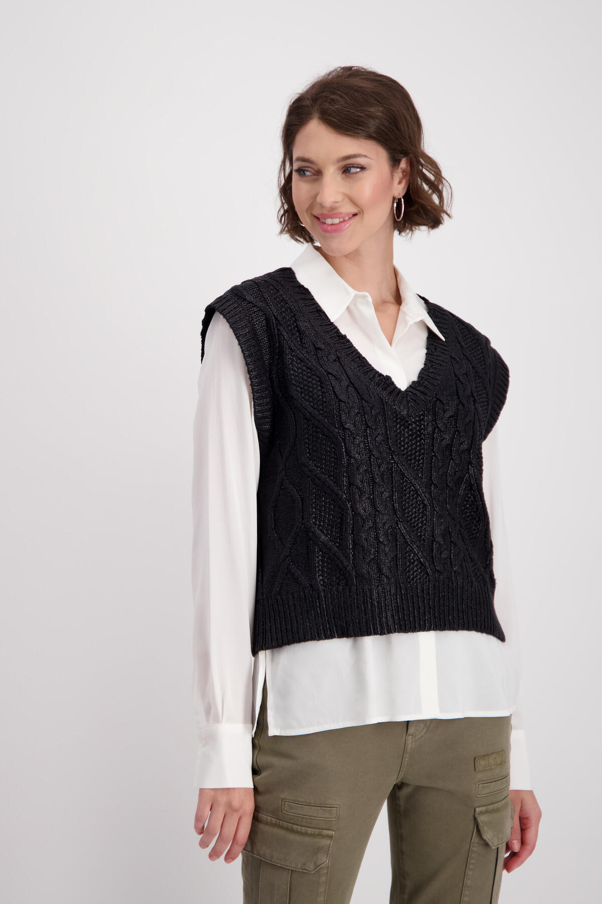 monari - Pullunder mit Zopfmuster schwarz - Gr. - 40 von monari