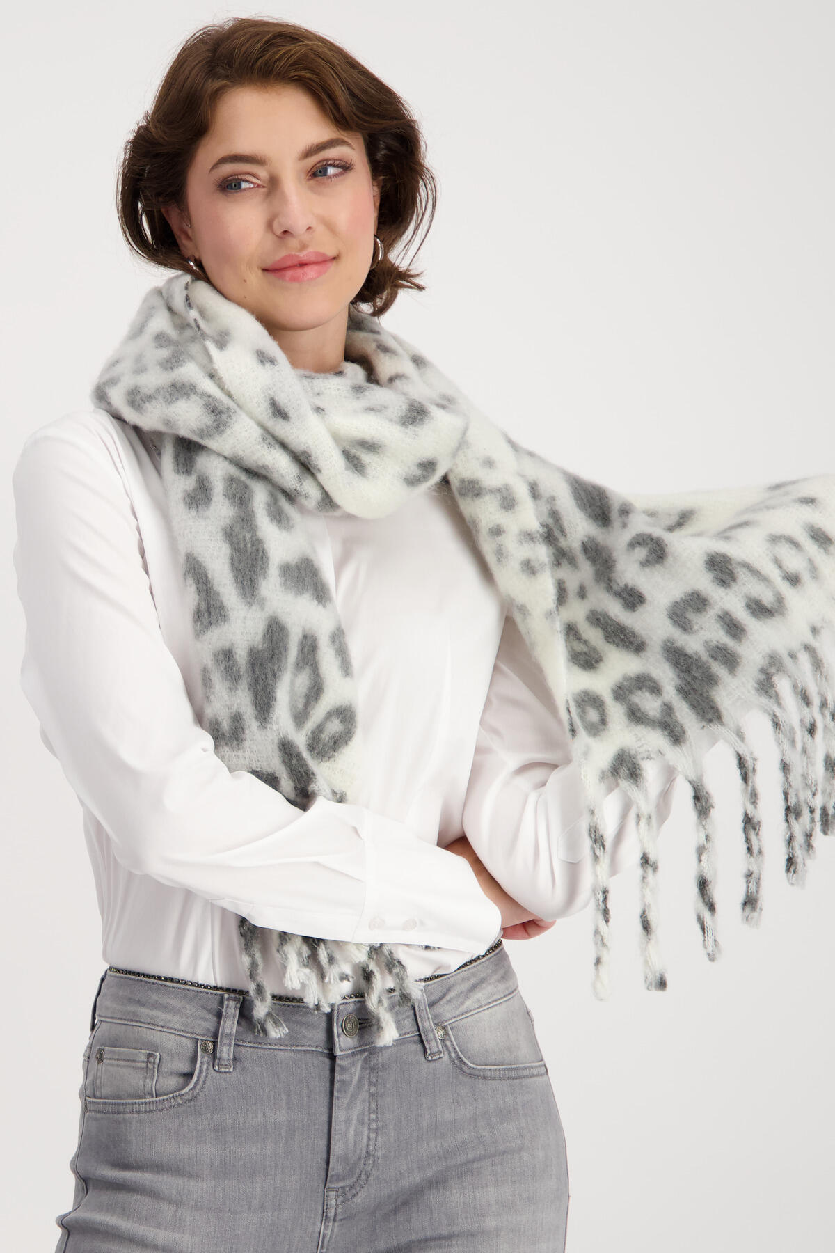 monari - Schal mit Schneeleomuster anthracite melange gemustert - Gr. - OS von monari