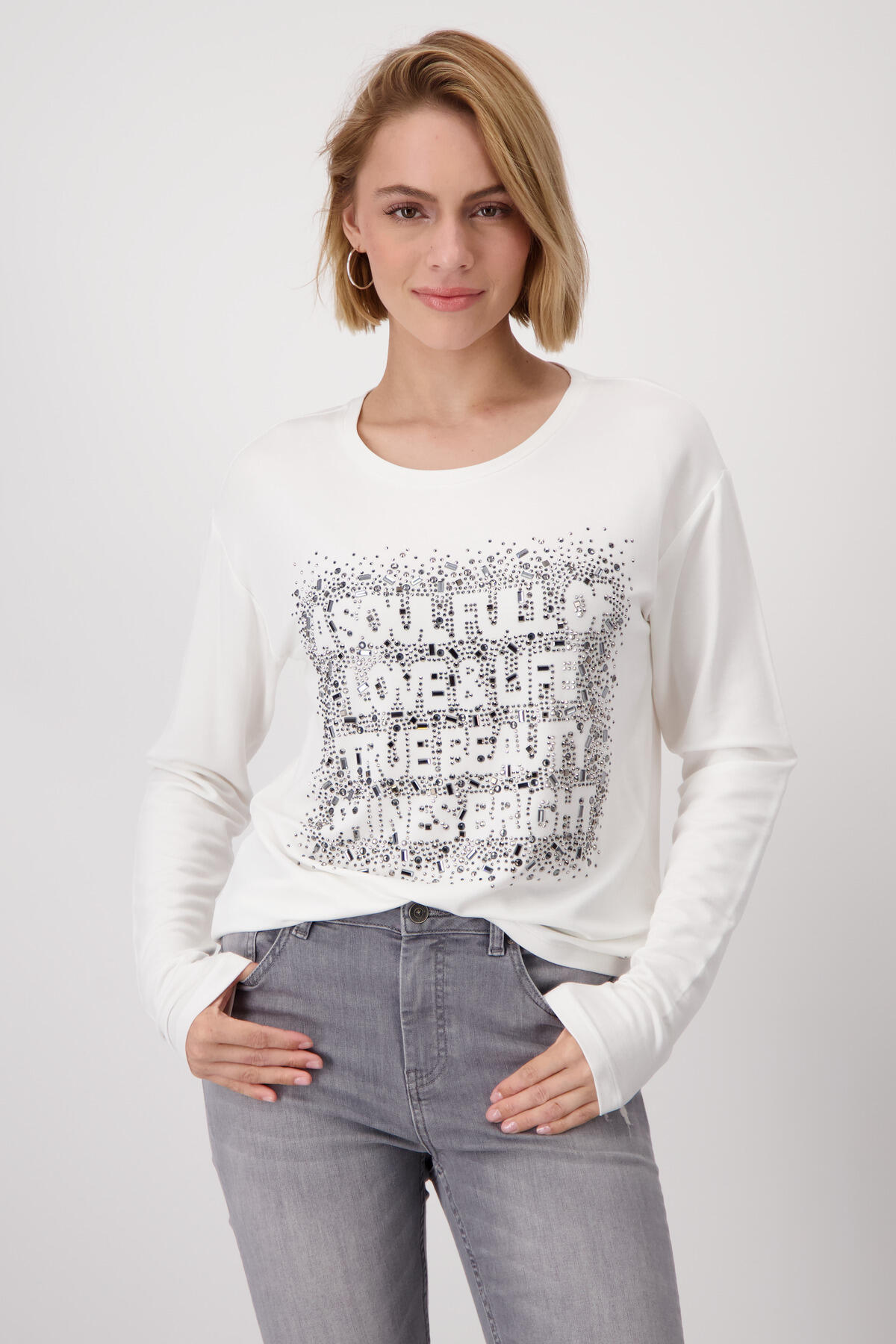 monari - Shirt mit Schmuckschrift off-white - Gr. - 40 von monari