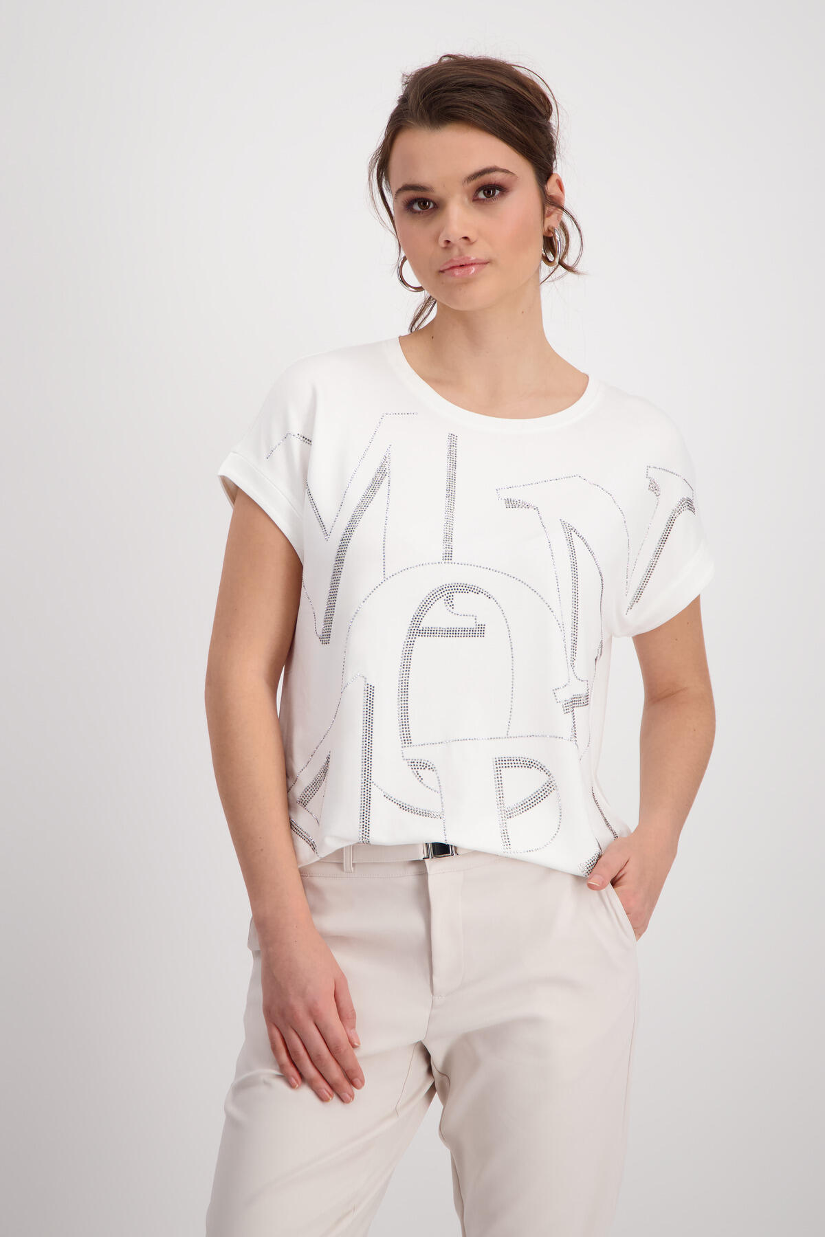 monari - Shirt mit Strass Buchstaben off-white - Gr. - 38 von monari