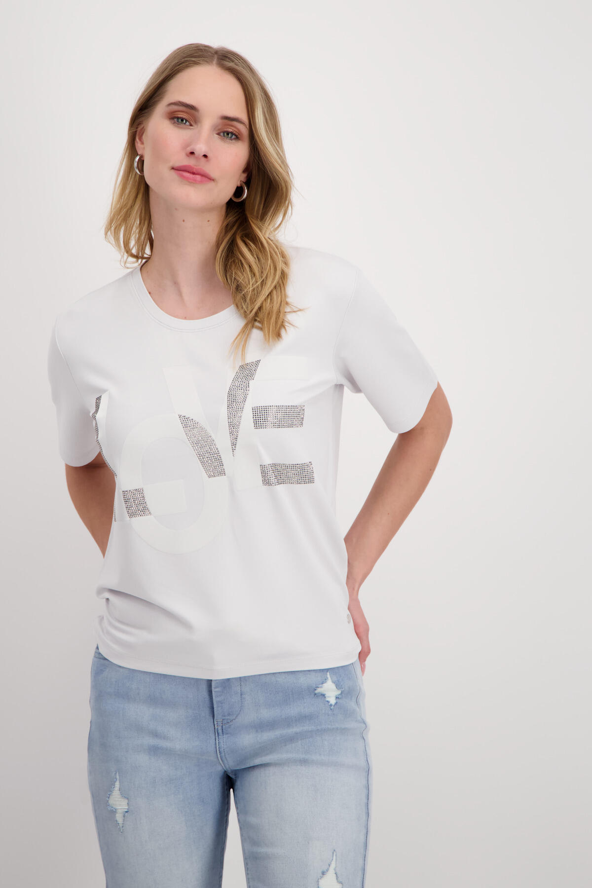 monari - Shirt mit Strass Schrift cloudy grey - Gr. - 38 von monari