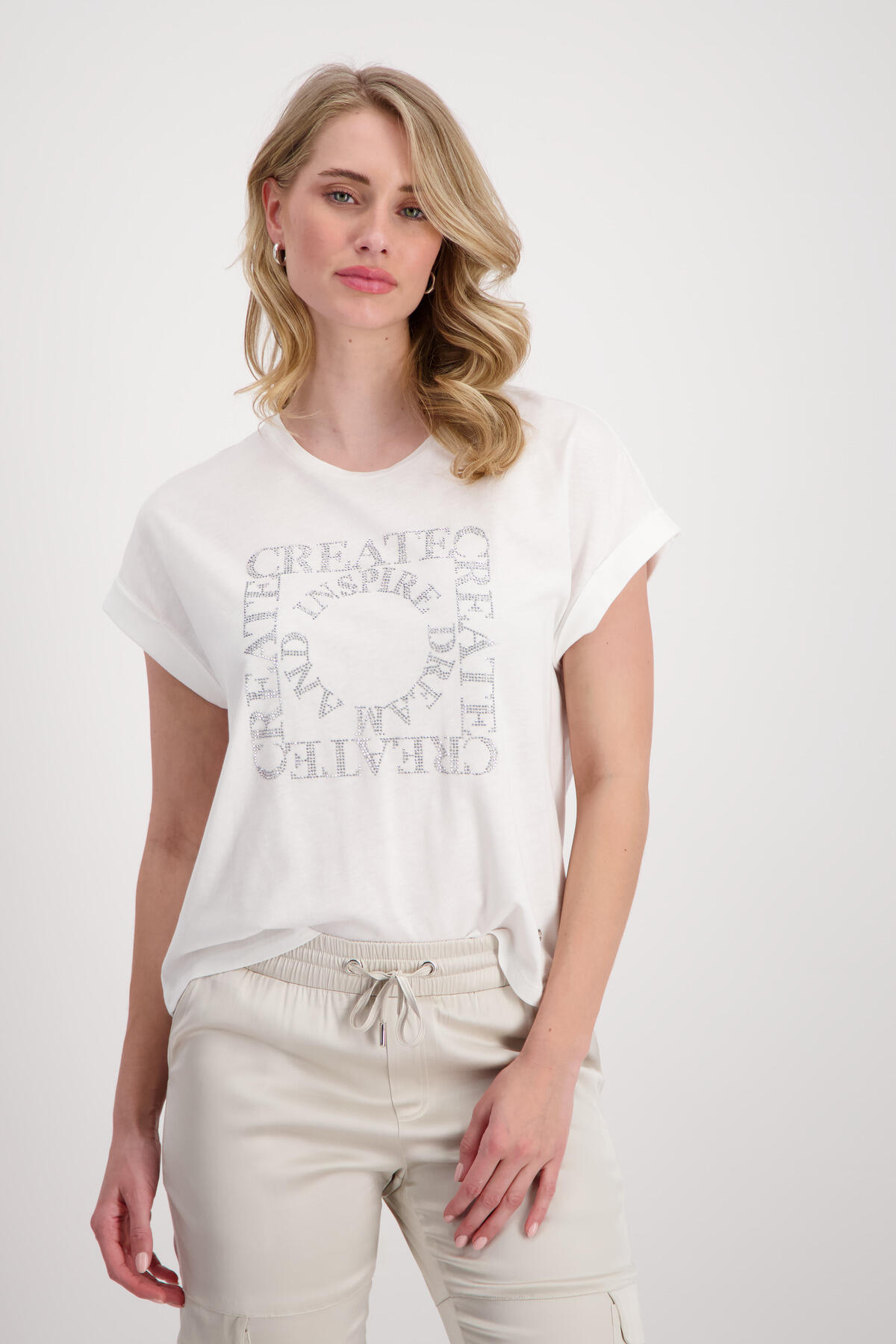 monari - Shirt mit Strass Schrift off-white - Gr. - 42 von monari