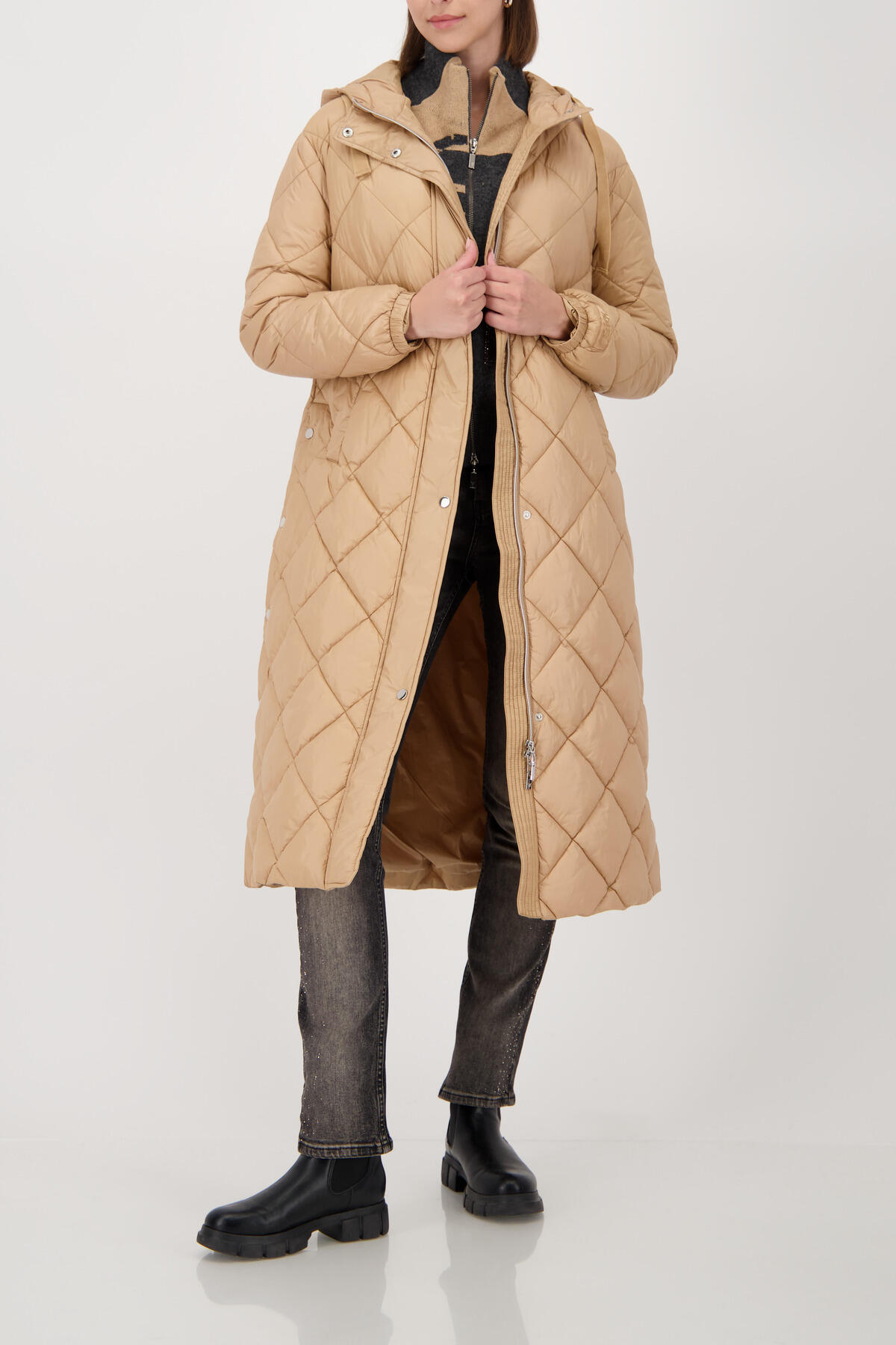 monari - Steppmantel mit Kapuze cognac - Gr. - 38 von monari