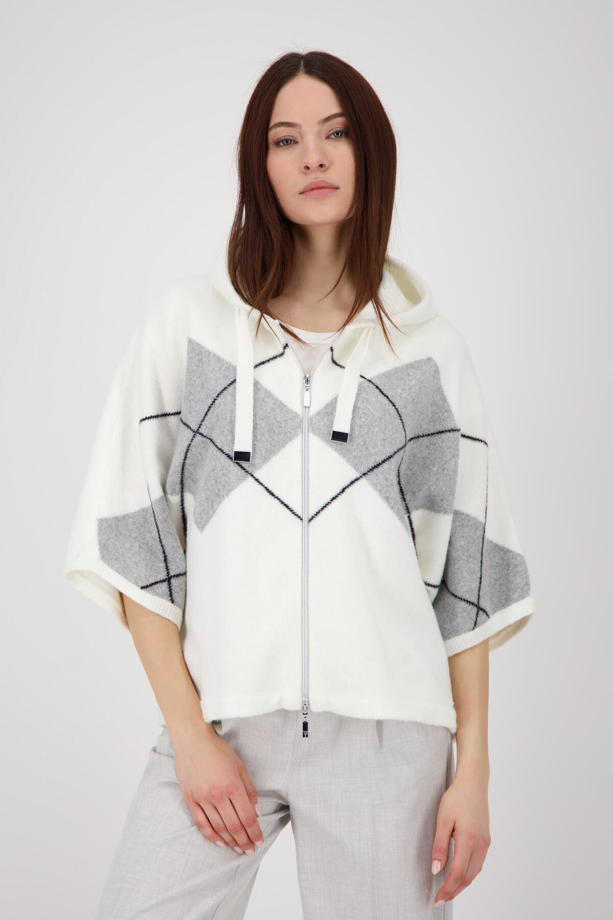 monari - Strickjacke mit Karomuster off-white - Gr. - 46 von monari