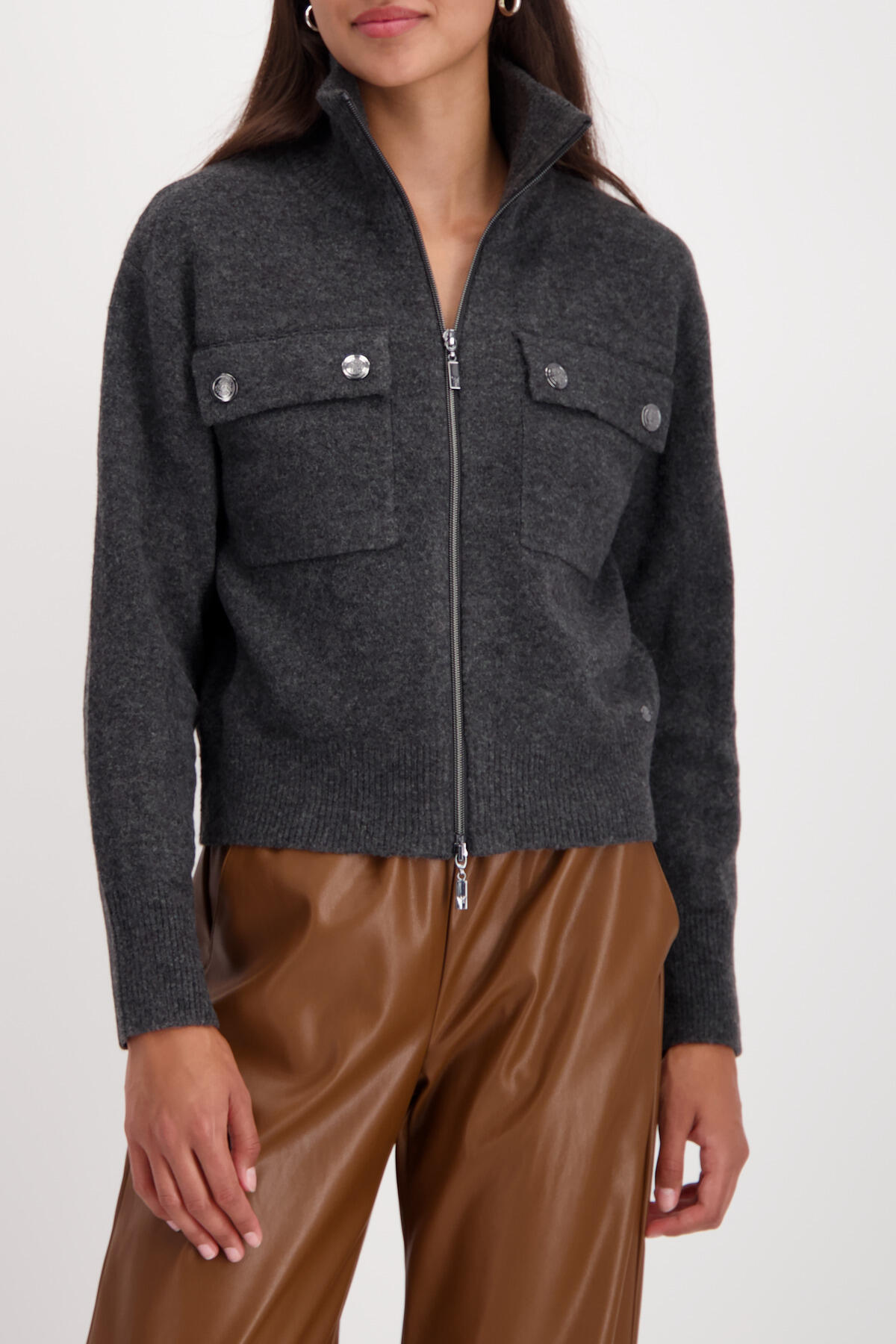 monari - Strickjacke mit Pattentaschen anthra melange - Gr. - 40 von monari