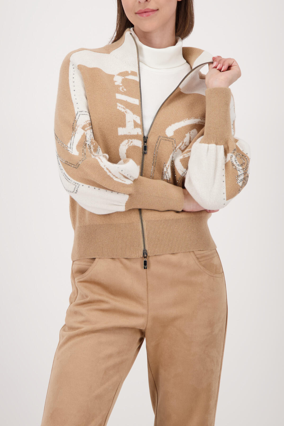 monari - Strickjacke mit Strasssteinen cognac gemustert - Gr. - 42 von monari