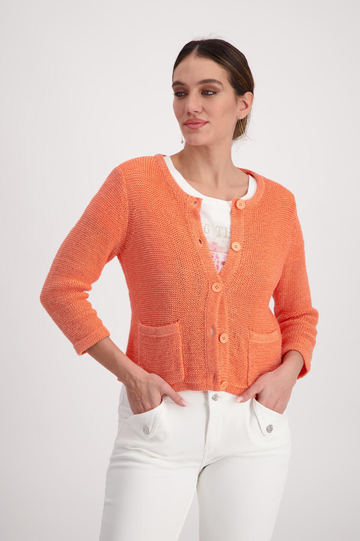 monari - Strickjacke mit Taschen apricot - Gr. - 46 von monari