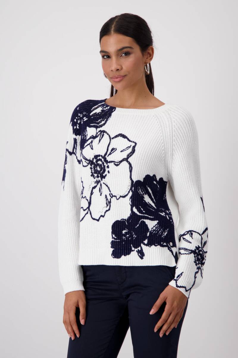 monari - Strickpullover mit Blumenprint off-white - Gr. - 36 von monari