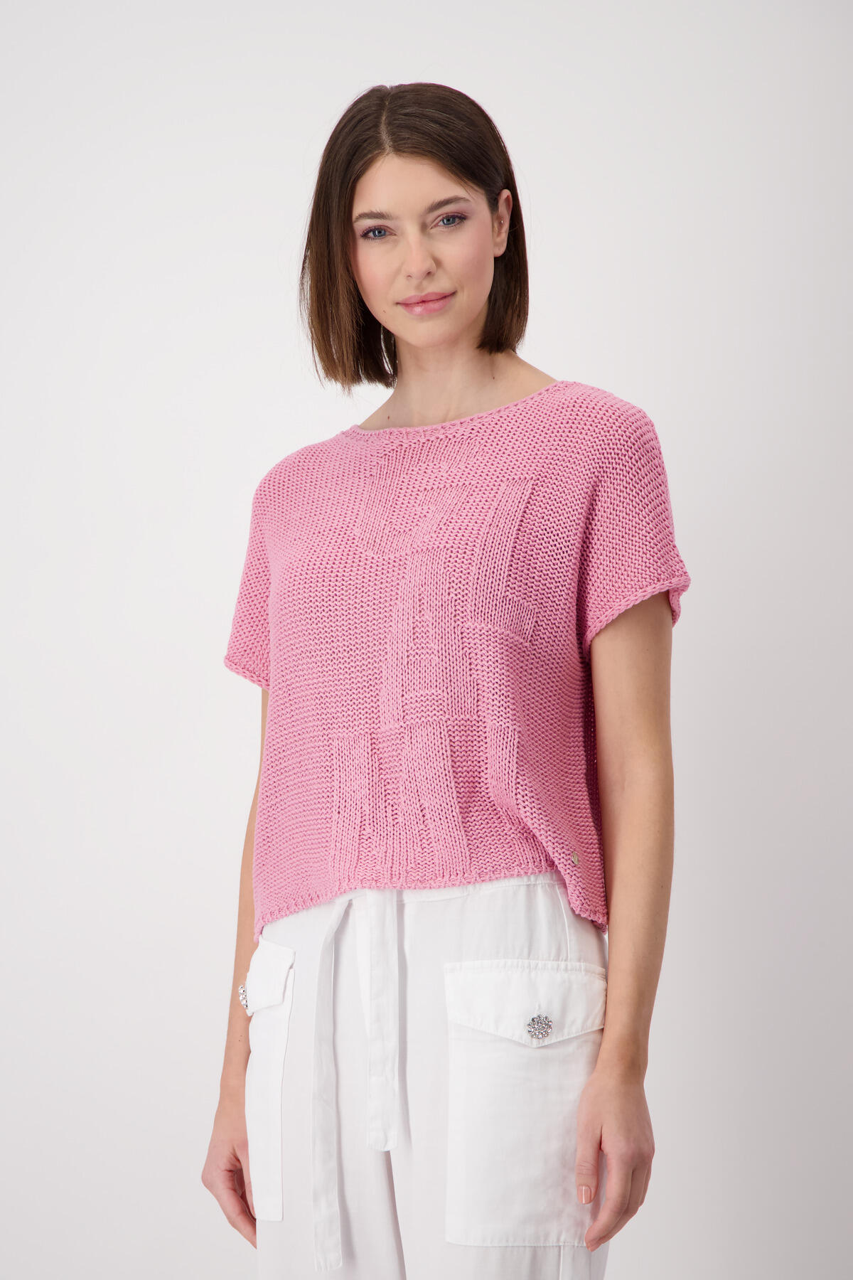 monari - Strickpullover mit Buchstabenmuster pink - Gr. - 34 von monari