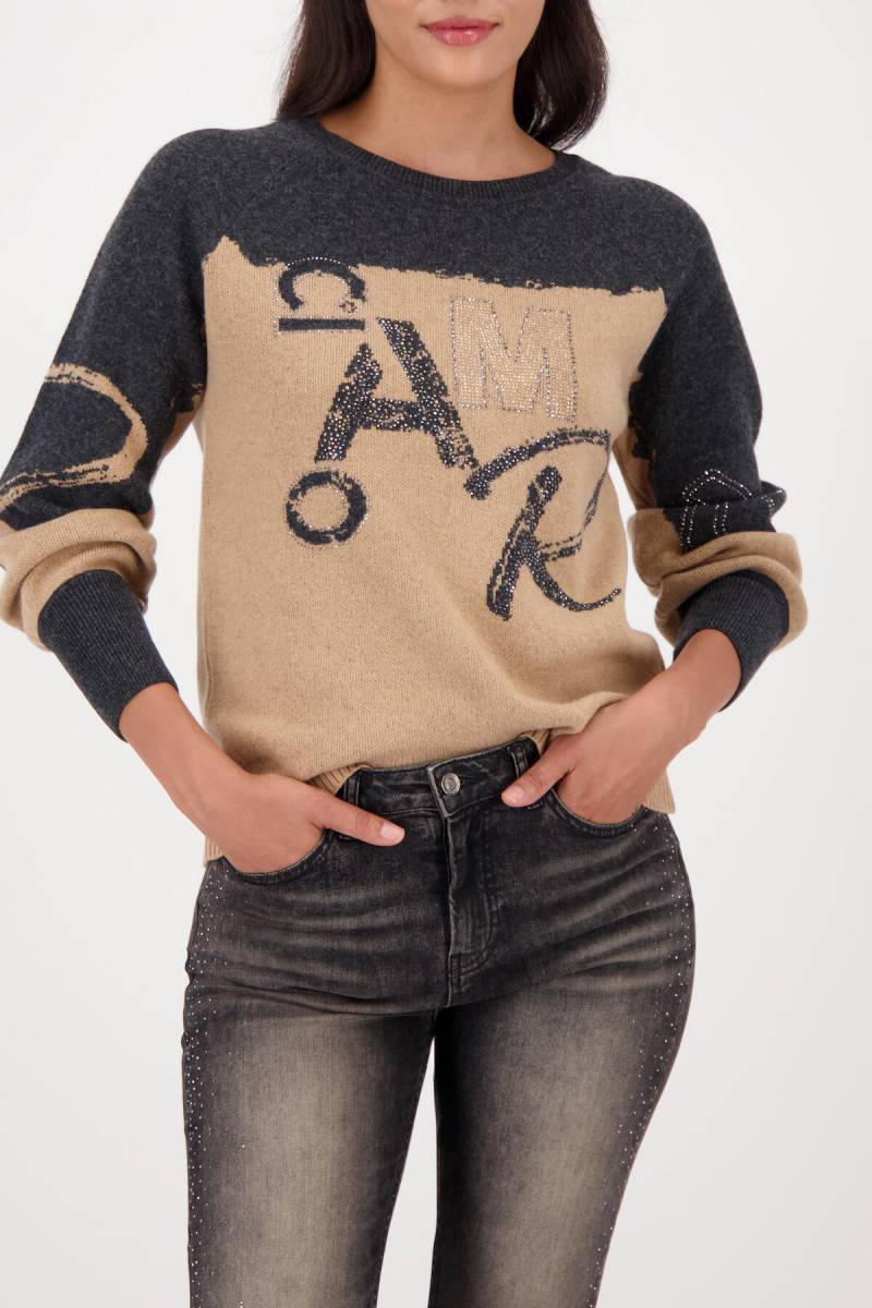 monari - Strickpullover mit Colorblock-Design cognac gemustert - Gr. - 38 von monari