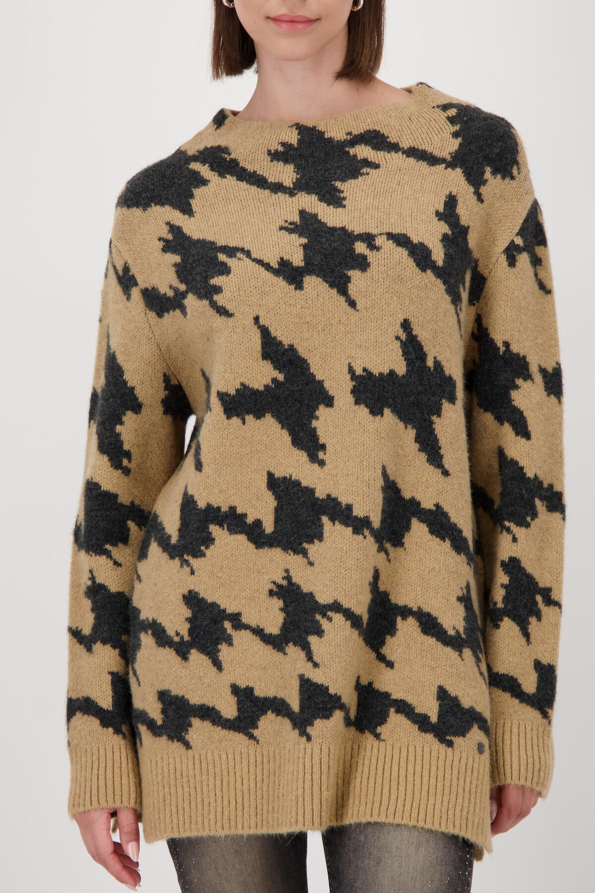 monari - Strickpullover mit Hahnentrittmuster cognac gemustert - Gr. - 38 von monari