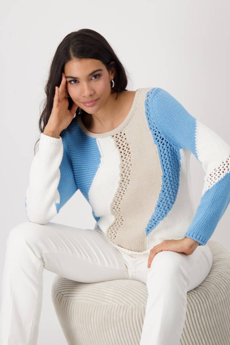 monari - Strickpullover mit Intrasienmuster spring water - Gr. - 44 von monari