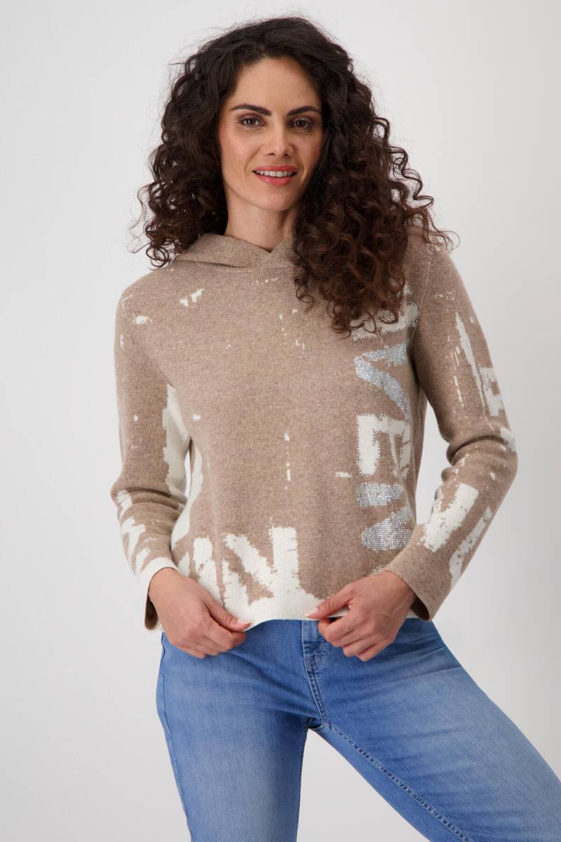 monari - Strickpullover mit Jacquard-Schrift milk chocolate gemustert - Gr. - 38 von monari
