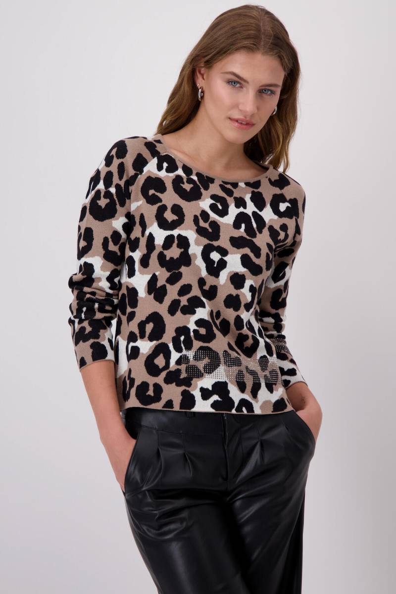 monari - Strickpullover mit Leomuster milk chocolate gemustert - Gr. - 40 von monari